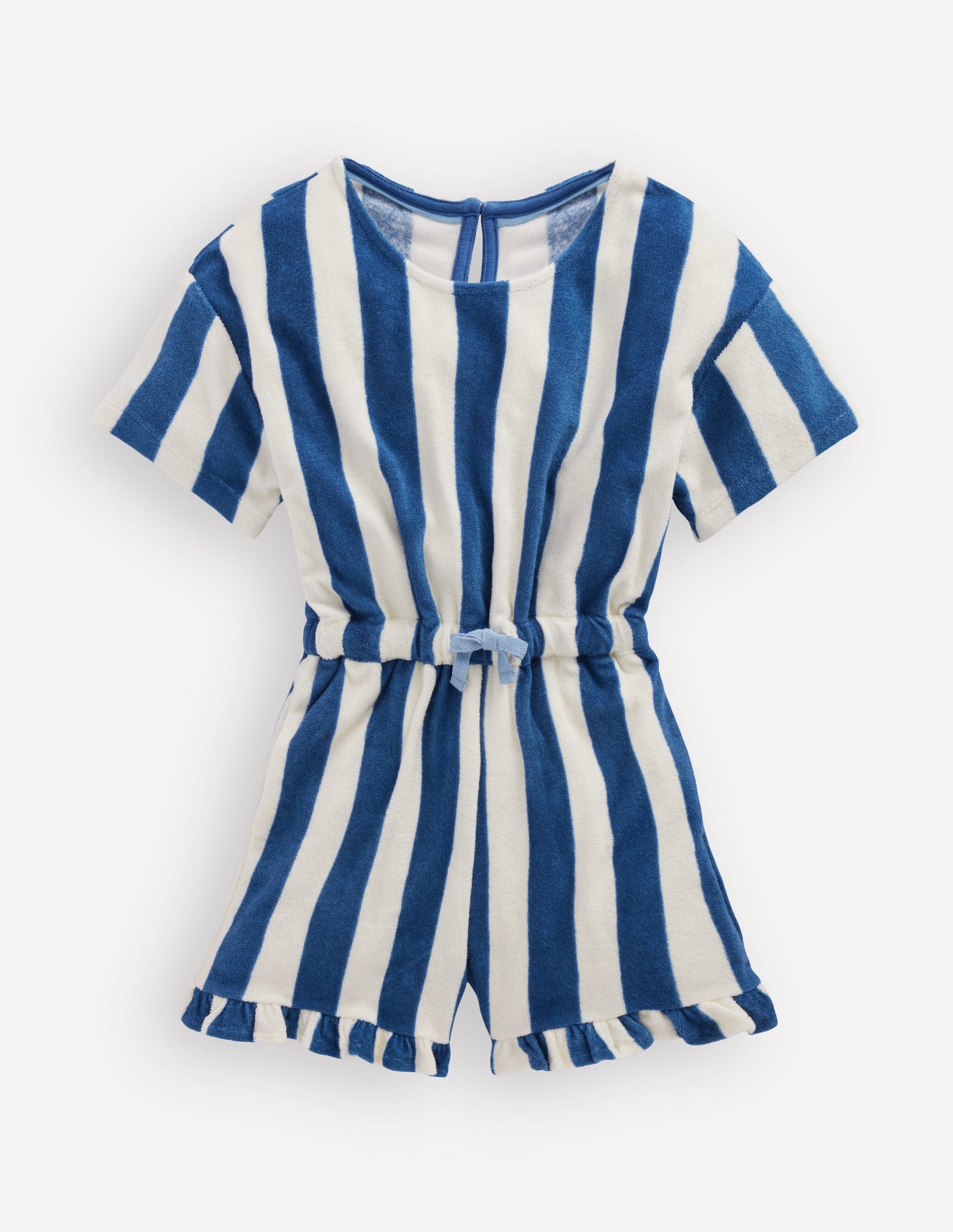 Lockerer Jumpsuit aus Frottee-Denim-Blau mit Streifen-1