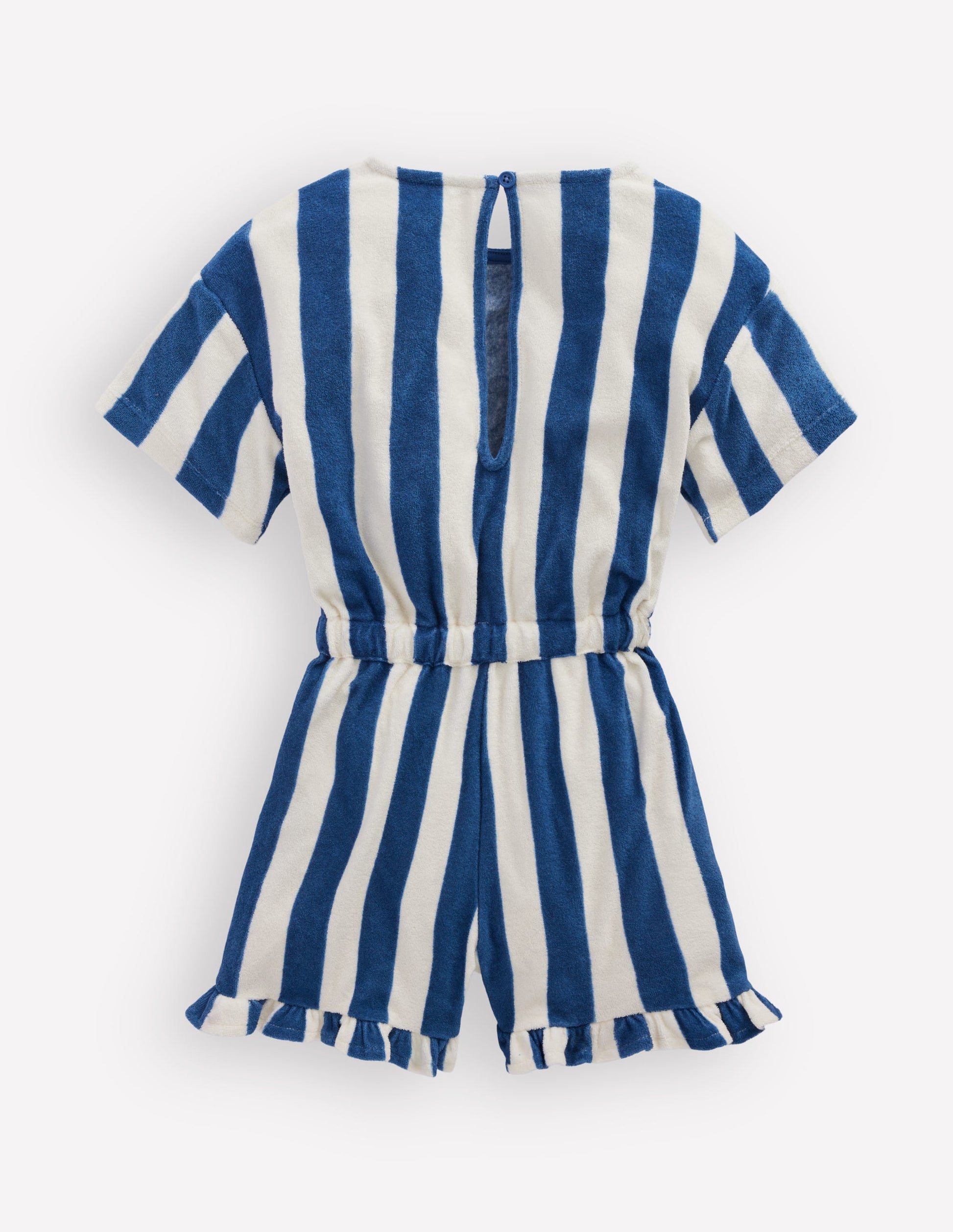 Lockerer Jumpsuit aus Frottee-Denim-Blau mit Streifen-2