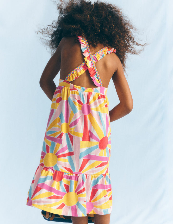 Midi-Jerseykleid mit überkreuzten Rückenträgern-Sanftes Naturweiß Kleine Sonnen