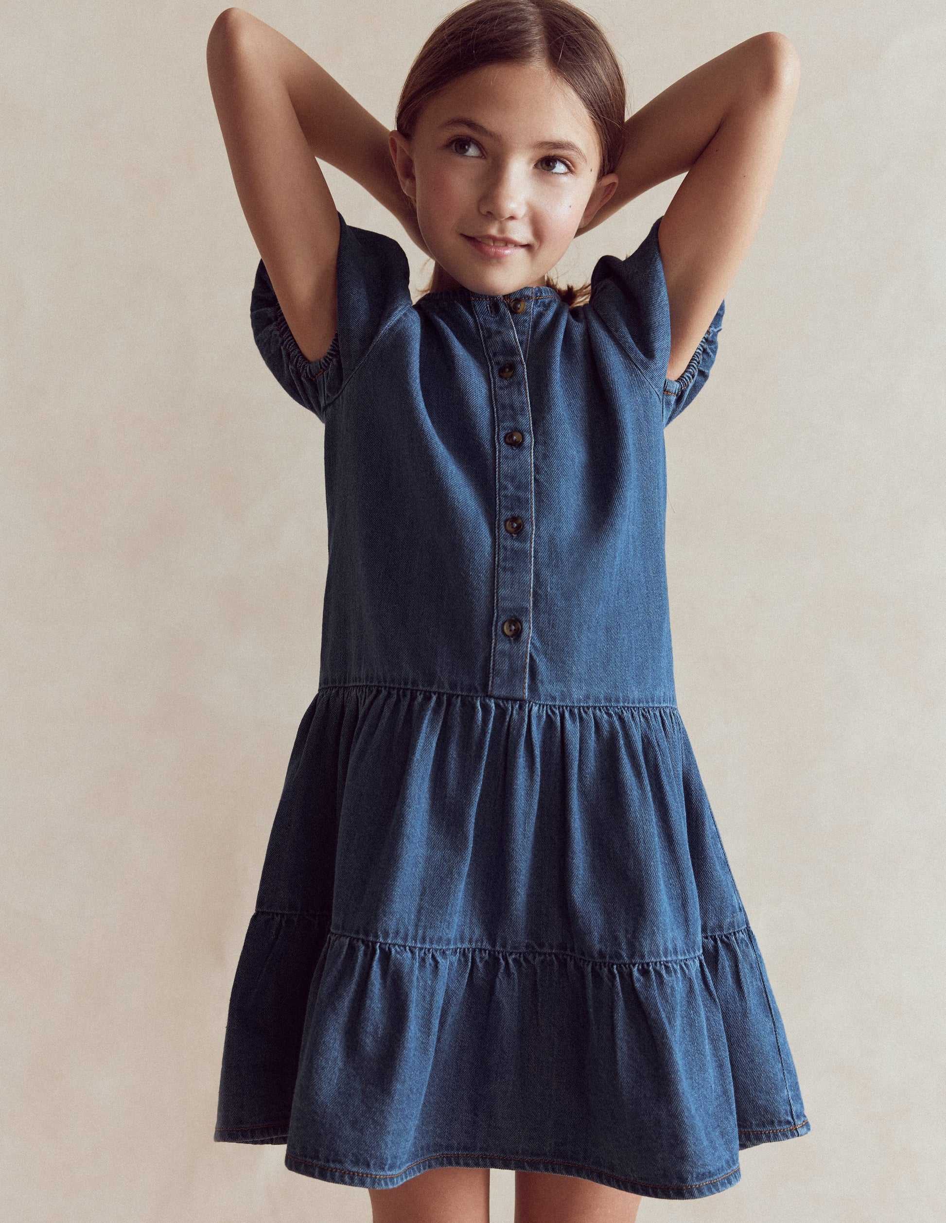 Gestuftes Hemdblusenkleid-Blau, Faux-Uni-1
