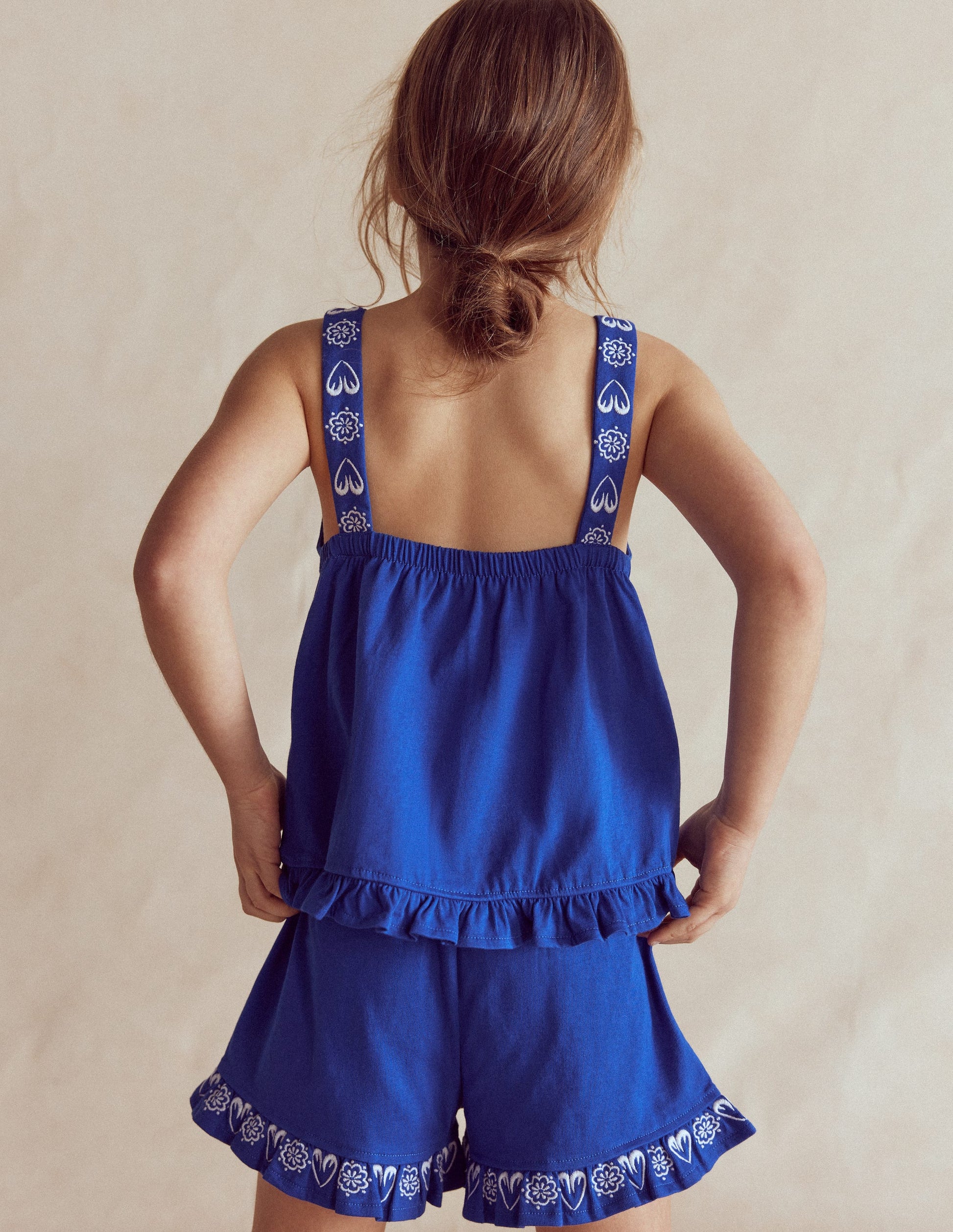 Besticktes Oberteil mit Schößchen-Leuchtendes Blau Stickerei-2