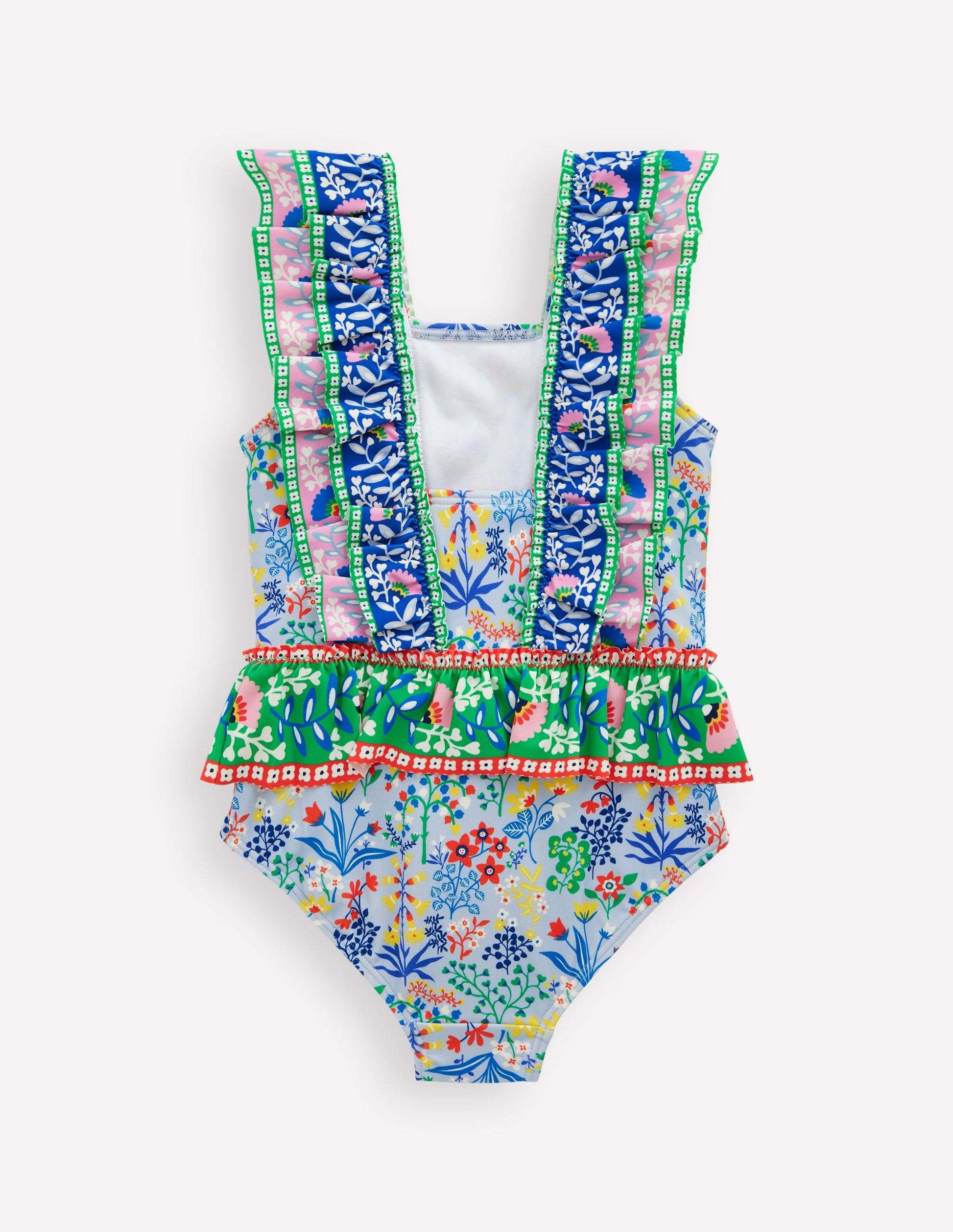 Maillot de bain à basque et volants-Motif Garden Floral bleu brumeux-2