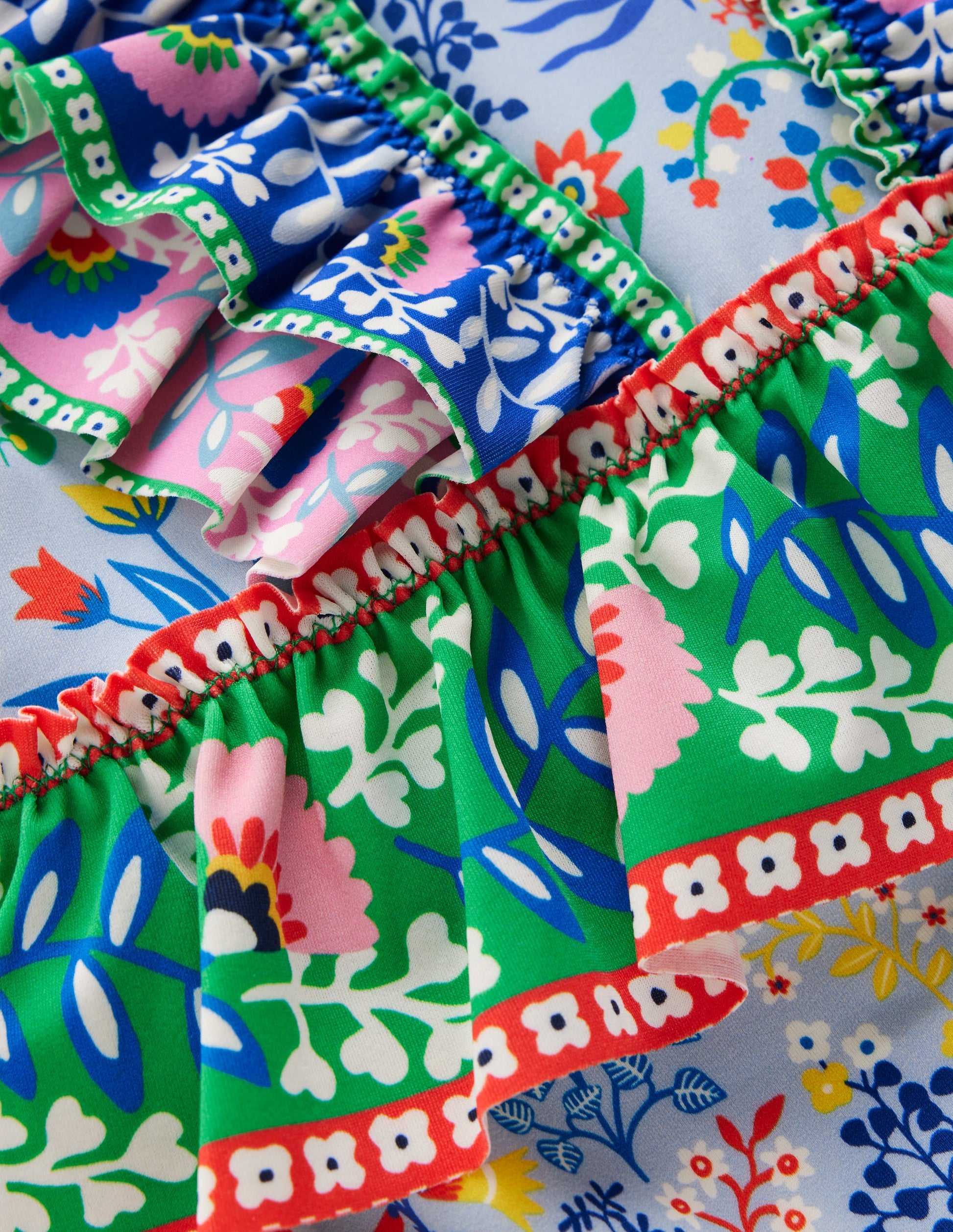 Maillot de bain à basque et volants-Motif Garden Floral bleu brumeux-3