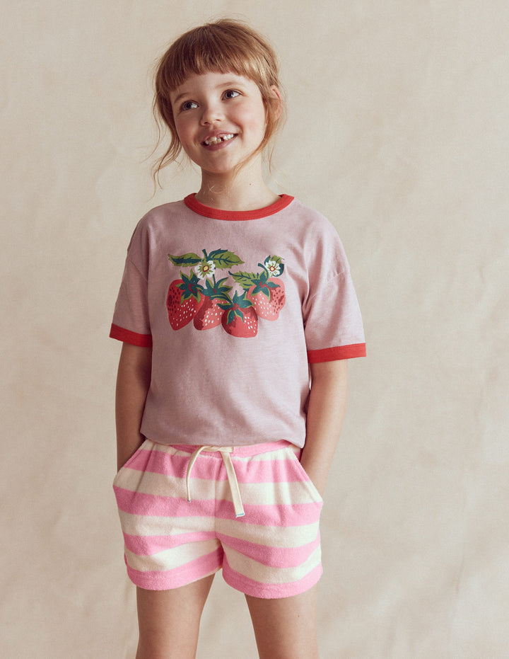 Frottee-Shorts mit aufgesetzten Taschen-Frühlingsblüte Rosa Streifen