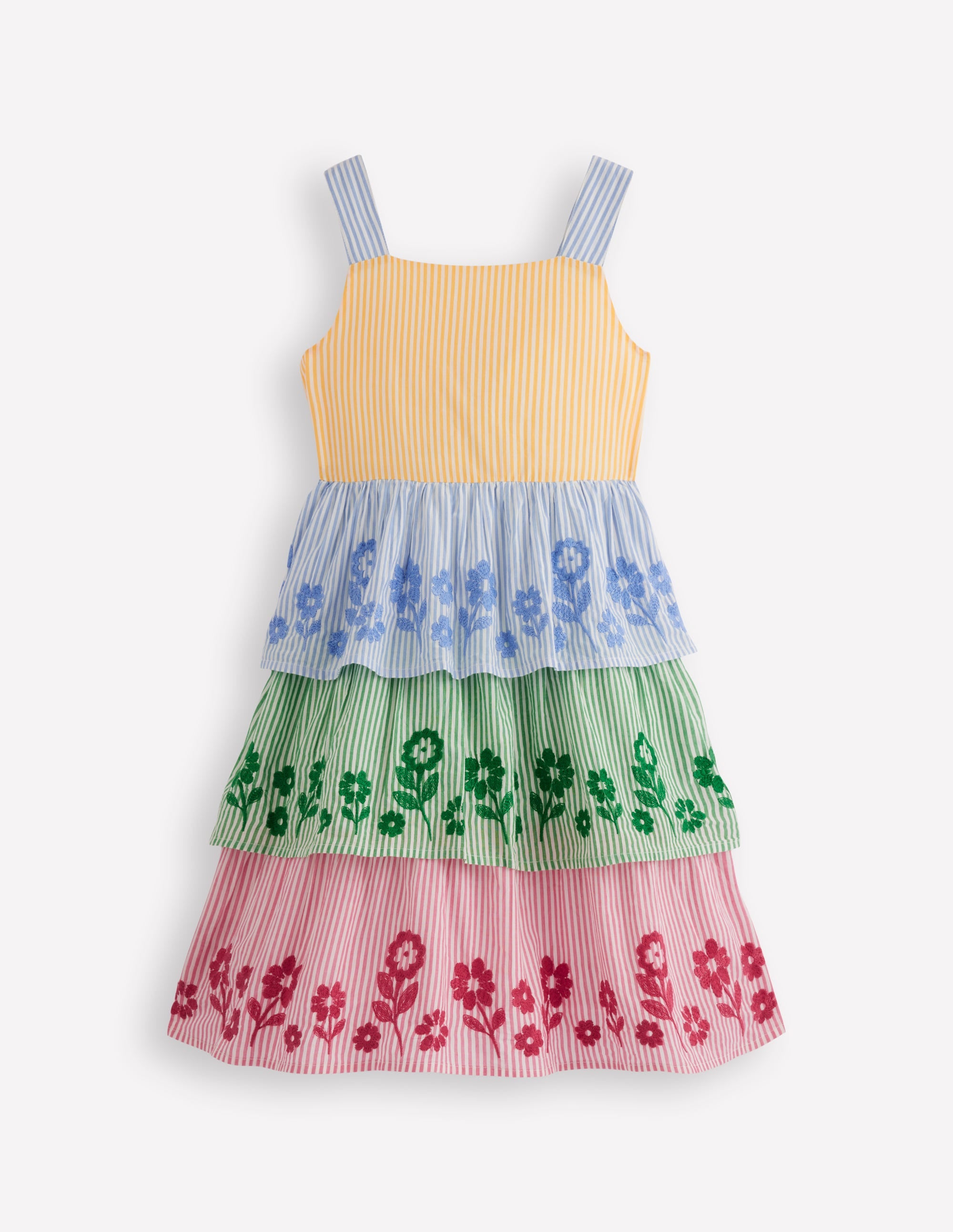 Robe brodée à volants-Broderie rayée à motif pêle-mêle - Image 1