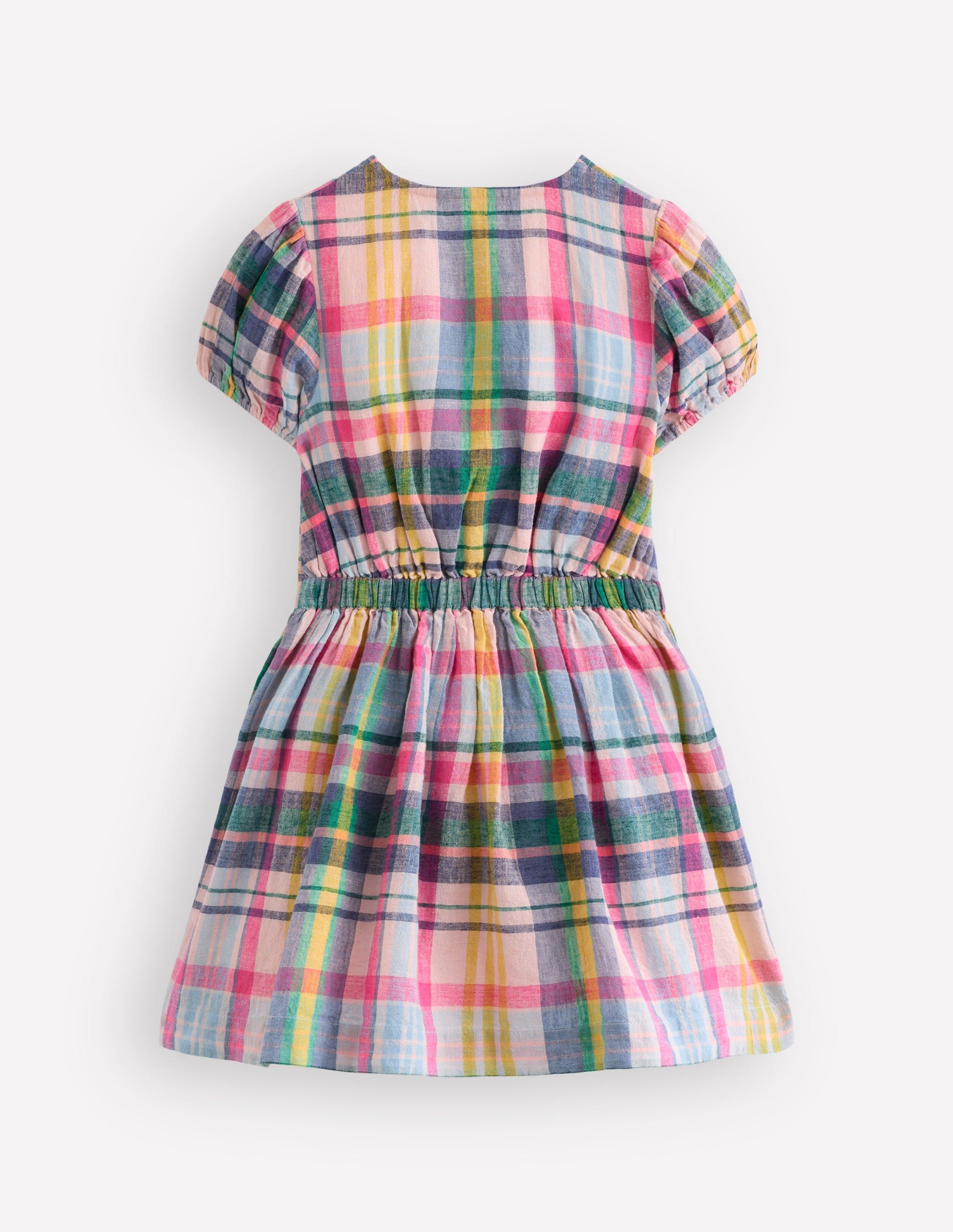 Robe tissée nouée sur le devant-Carreaux bleu, rose et vert-3