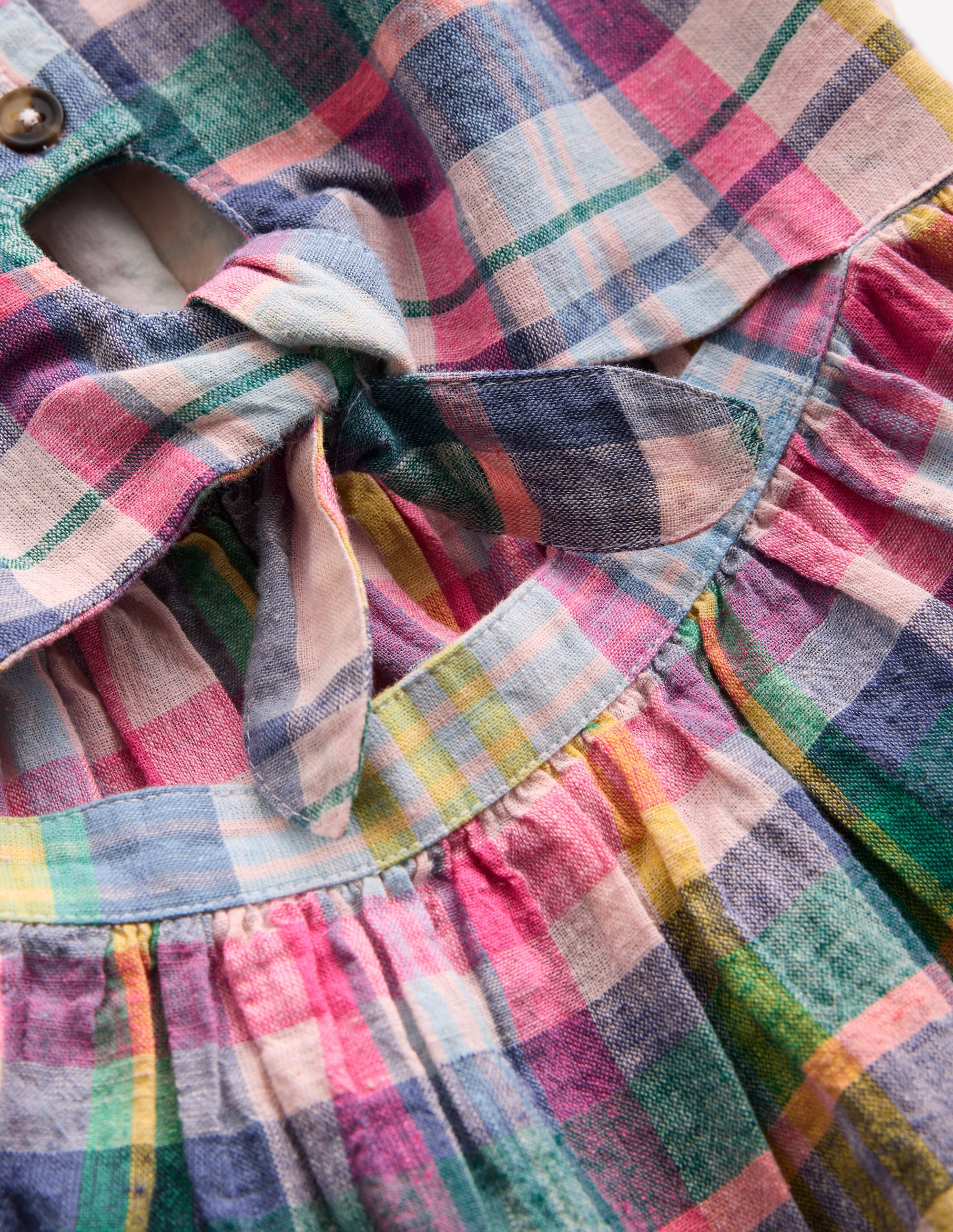 Robe tissée nouée sur le devant-Carreaux bleu, rose et vert - Image 4