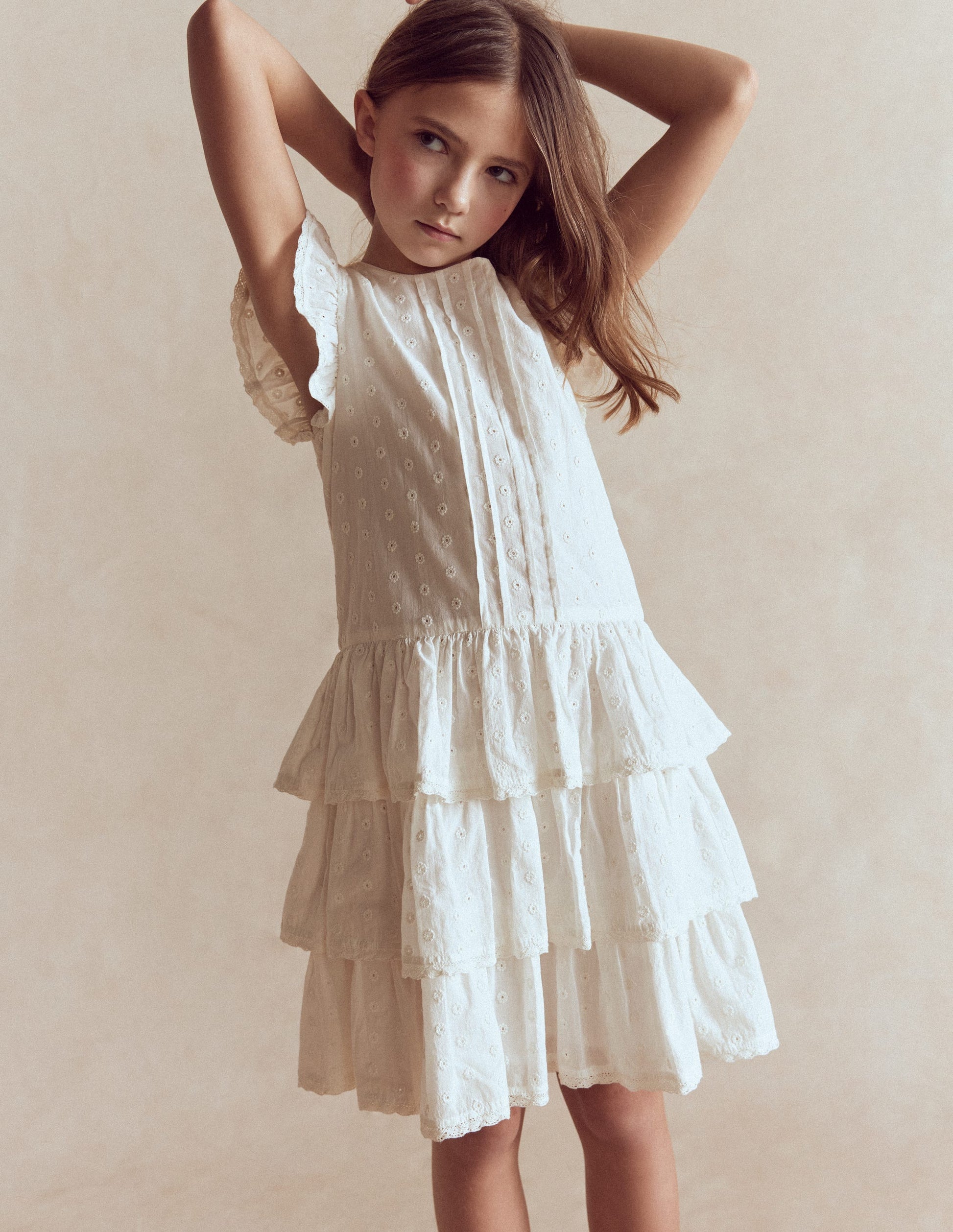 Pintuck Tiered Dress-Soft Ivory-2