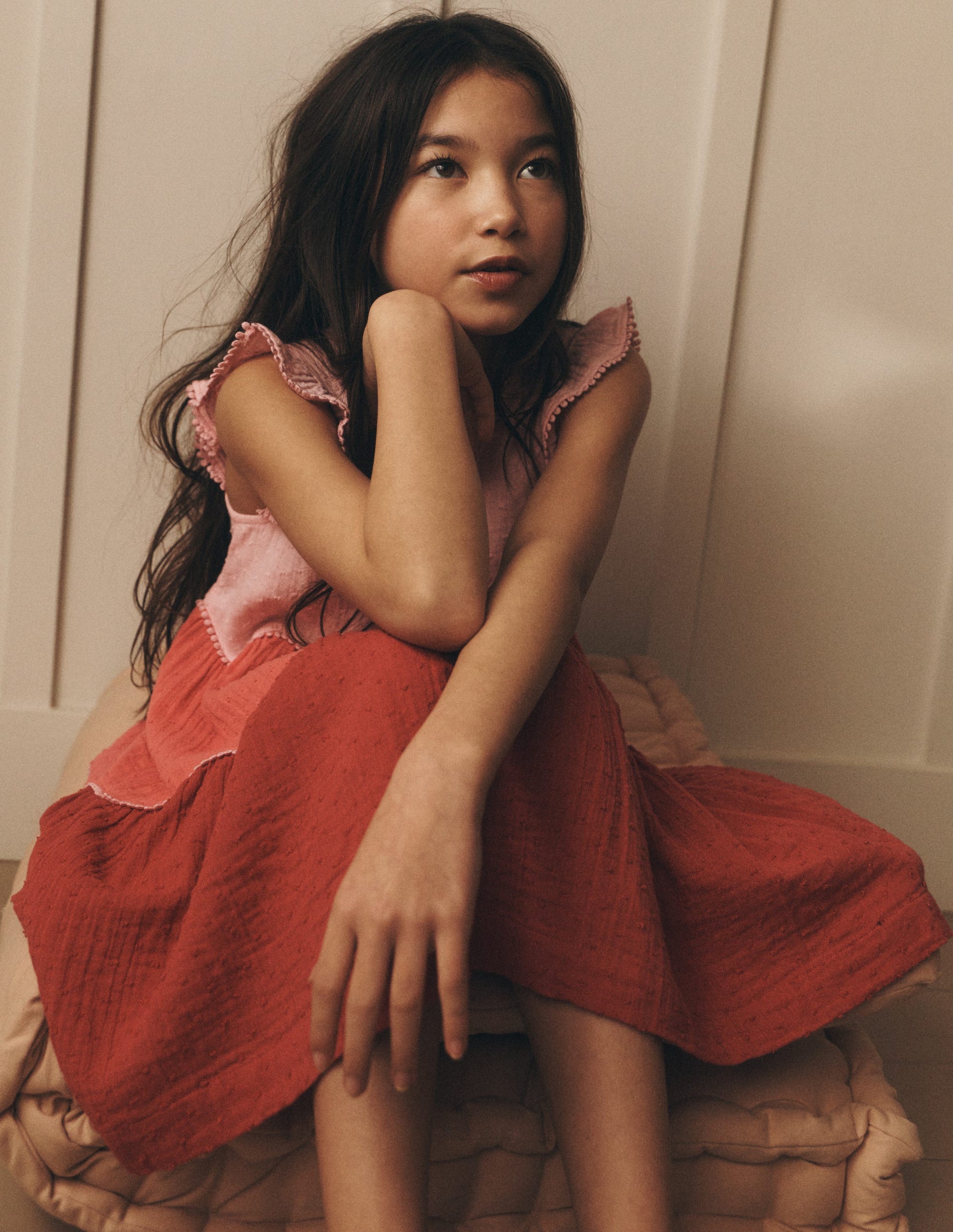 Doppeltuch-Kleid mit Muschelsaum-Frühlingsblüten Blockfarben-2