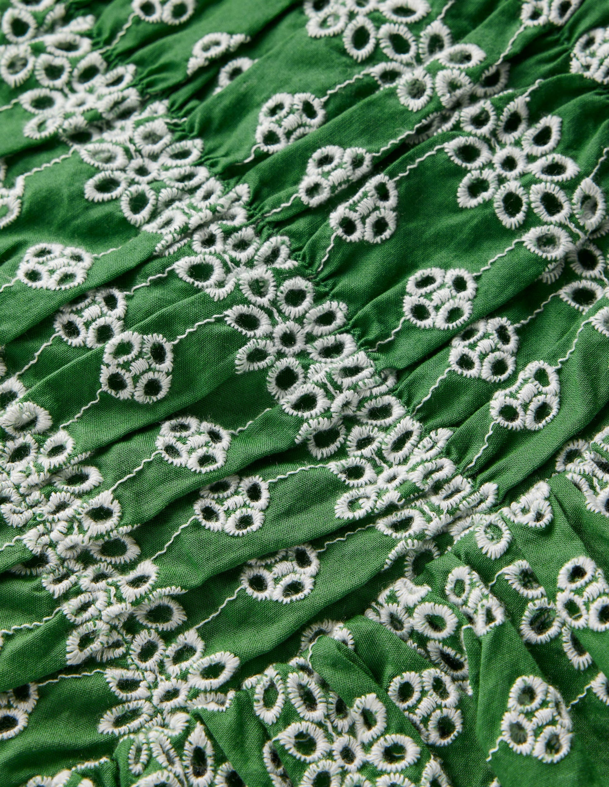 Ballonkleid mit gerafftem Oberteil-Grün Lochstickerei-4