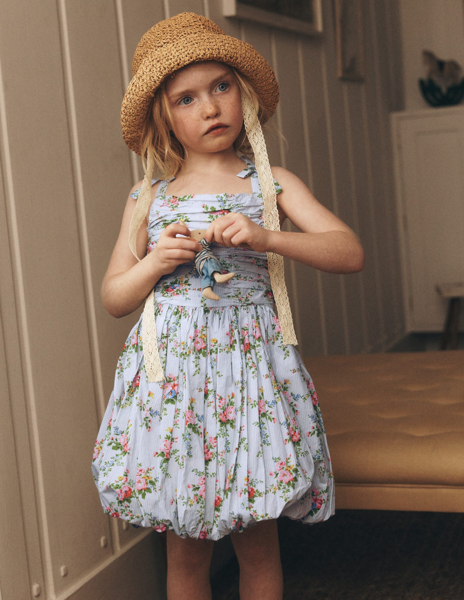 Ballonkleid mit gerafftem Oberteil-Vintage-Blumenmuster-4