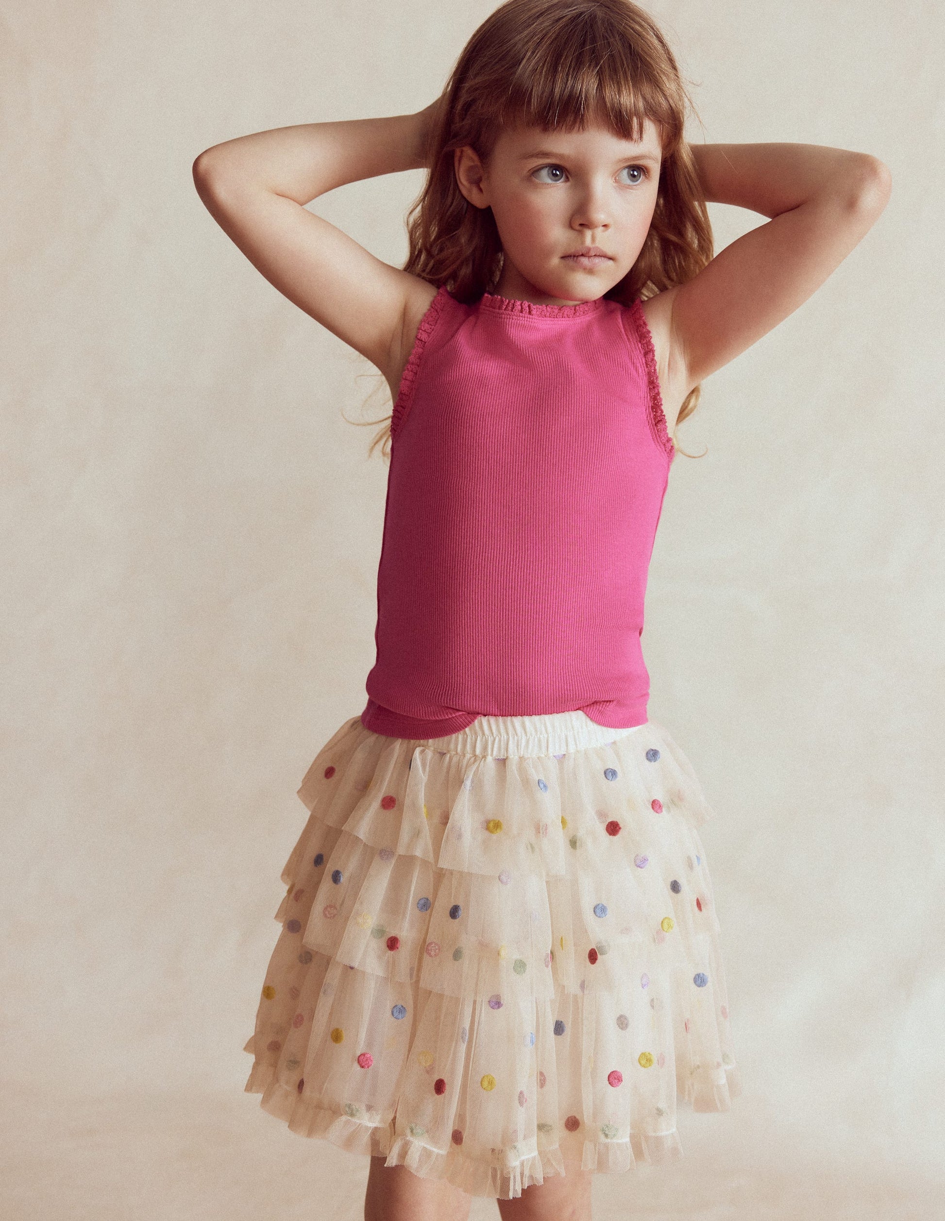 Jupe saisissante en tulle-Pois multi ivoire doux-2