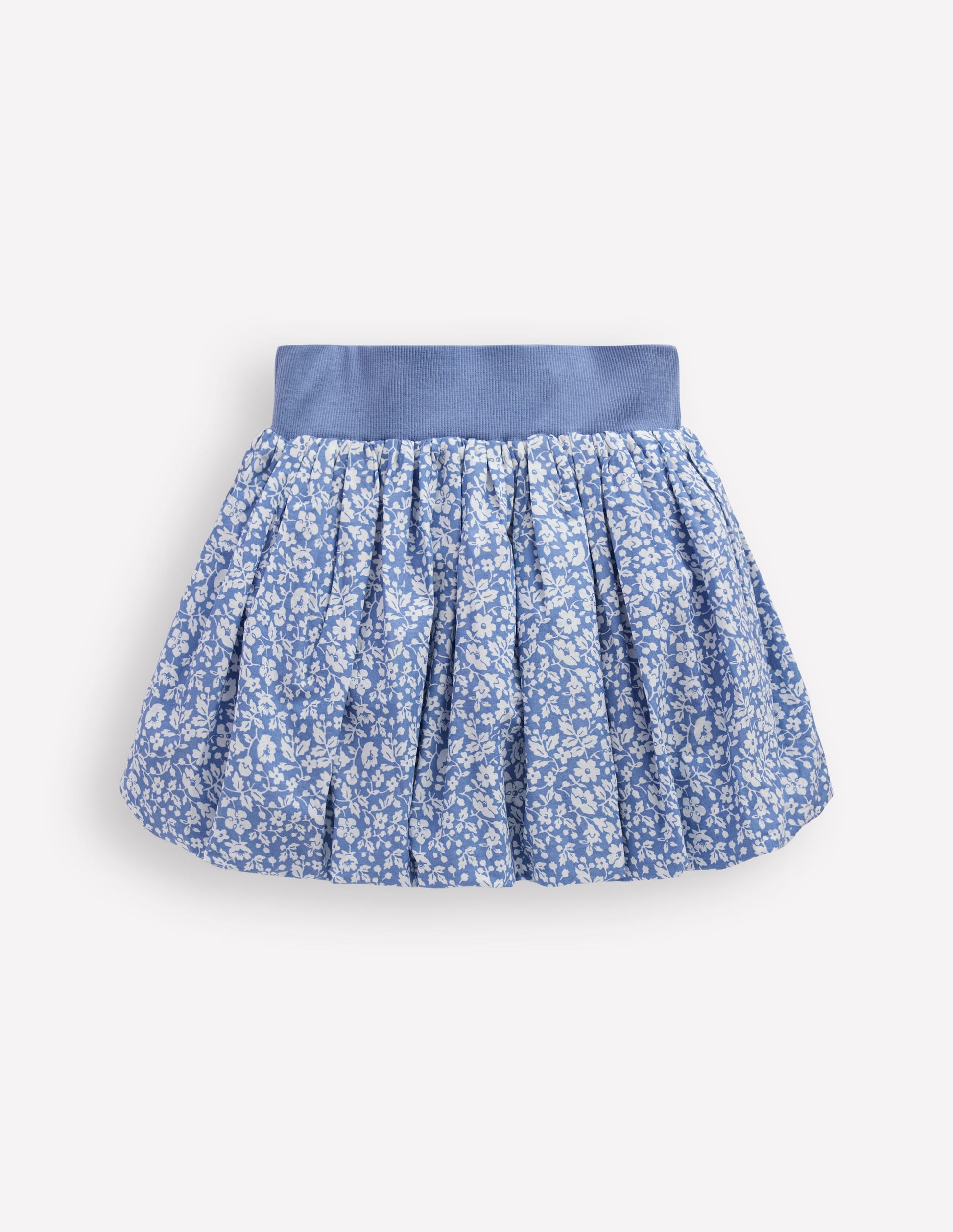 Jupe à ourlet bulle-Motif petites fleurs vintage bleu vague-2