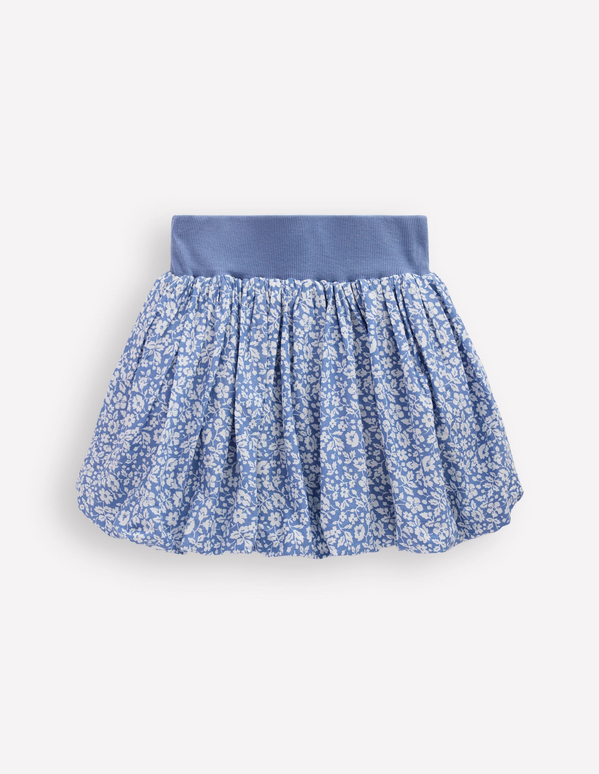 Jupe à ourlet bulle-Motif petites fleurs vintage bleu vague-3