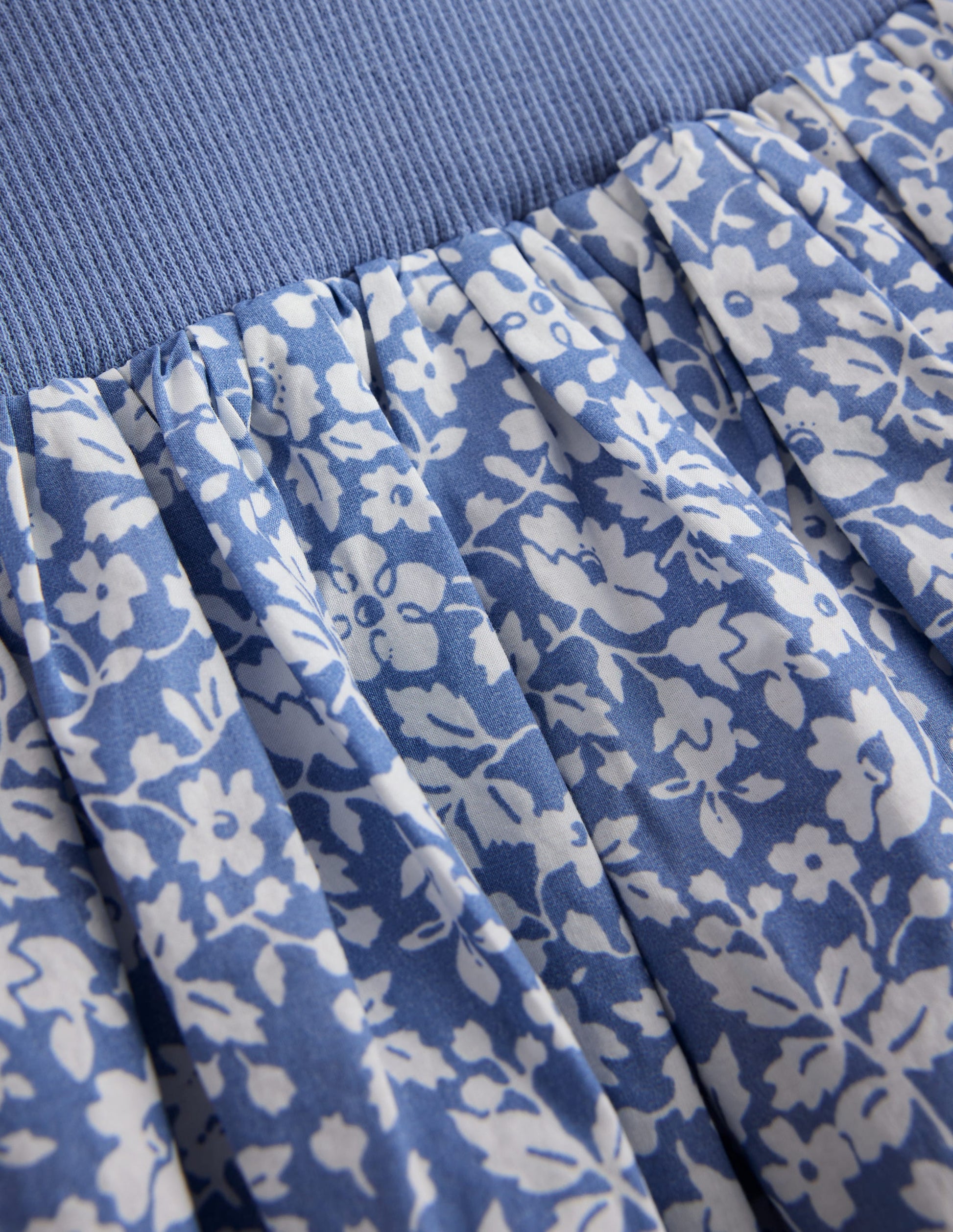 Jupe à ourlet bulle-Motif petites fleurs vintage bleu vague-4