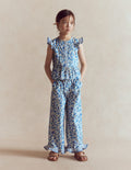 Hose mit Rüschensaum-Blau Blumenmuster Kuddelmuddel