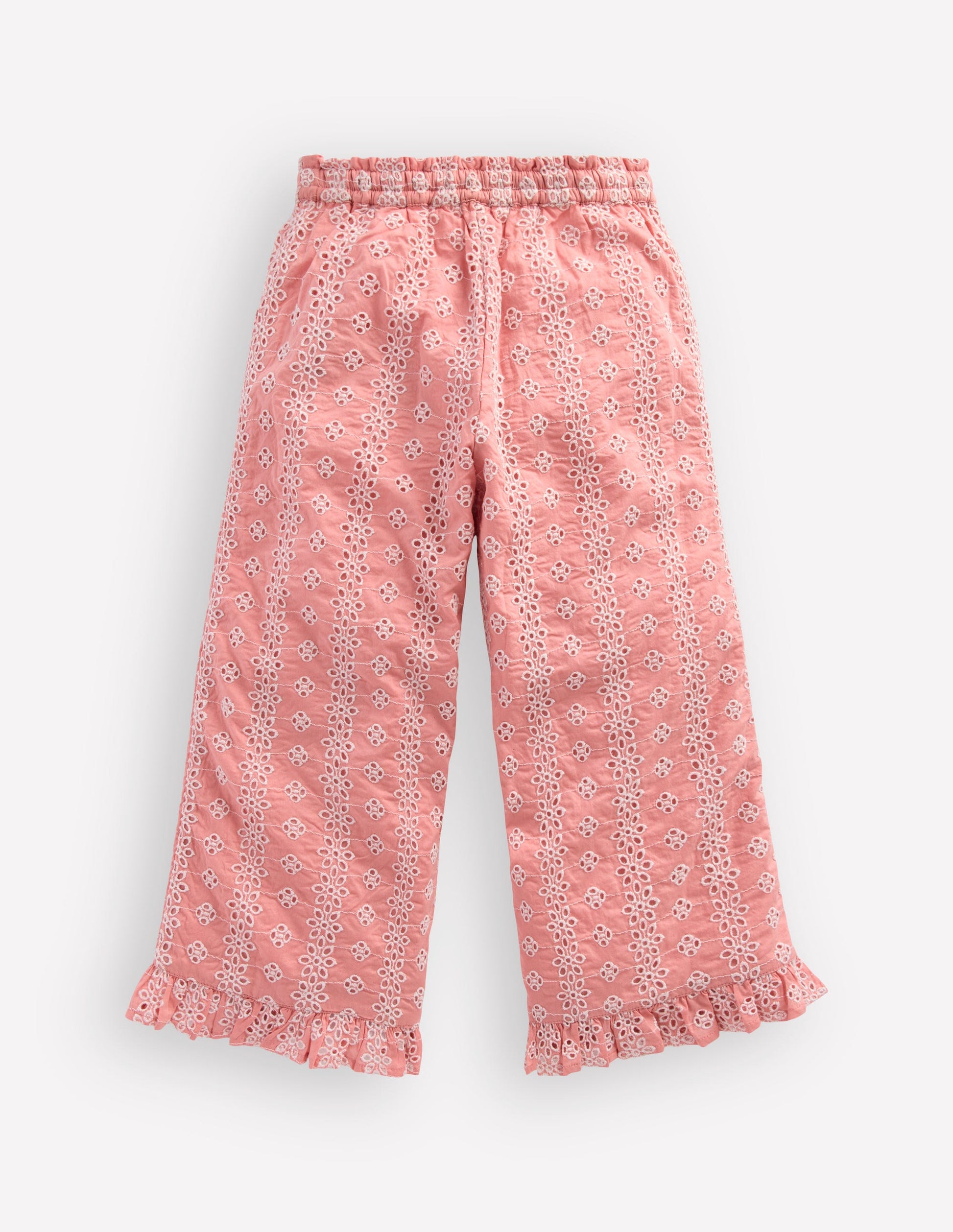 Pantalon à ourlet volanté-Broderie anglaise rose-3