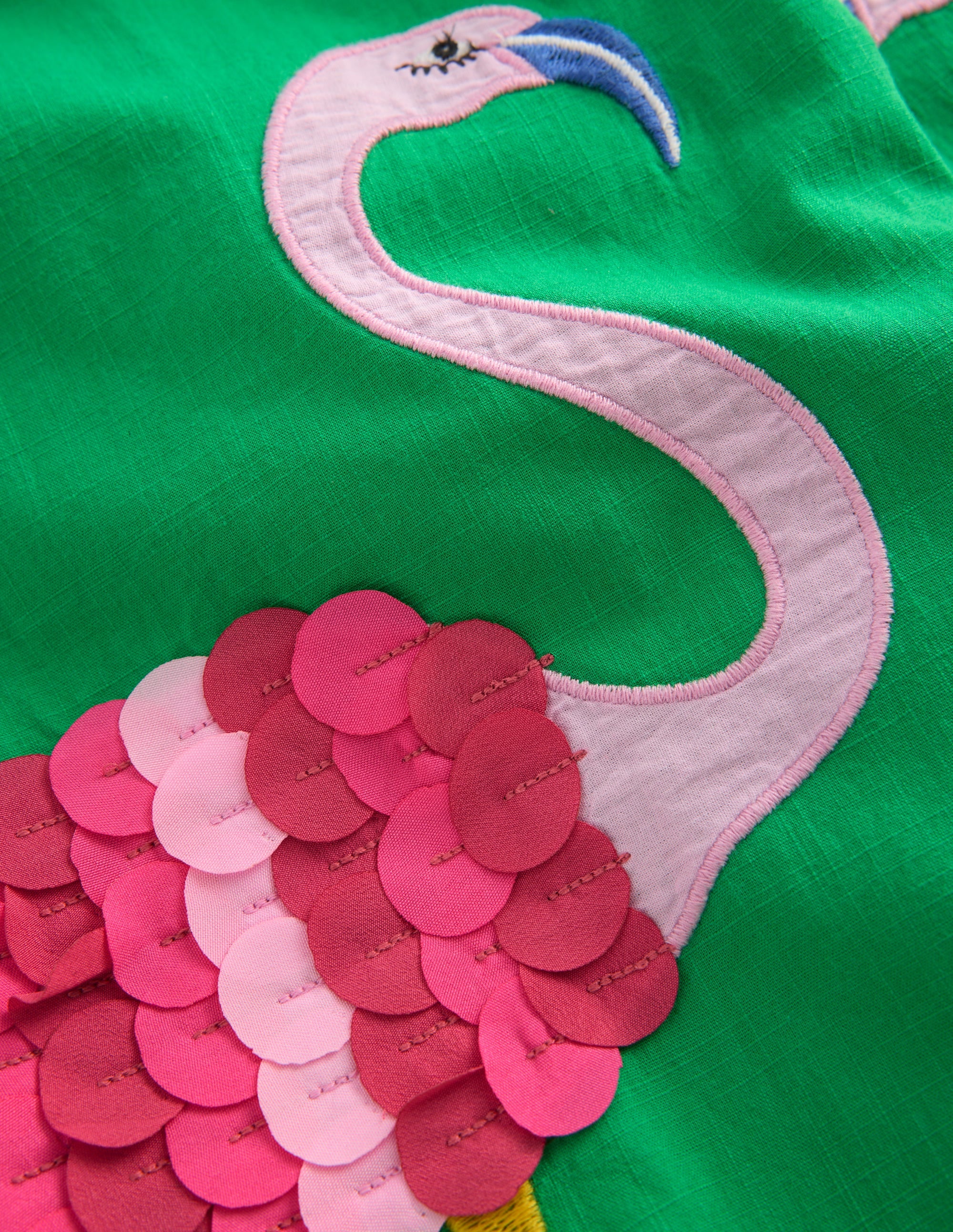 Appliqué Pull-on Trousers-Green Flamingos - Image 3