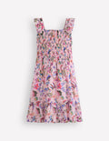 Robe froncée avec nœud dans le dos-Motif floral rose multi