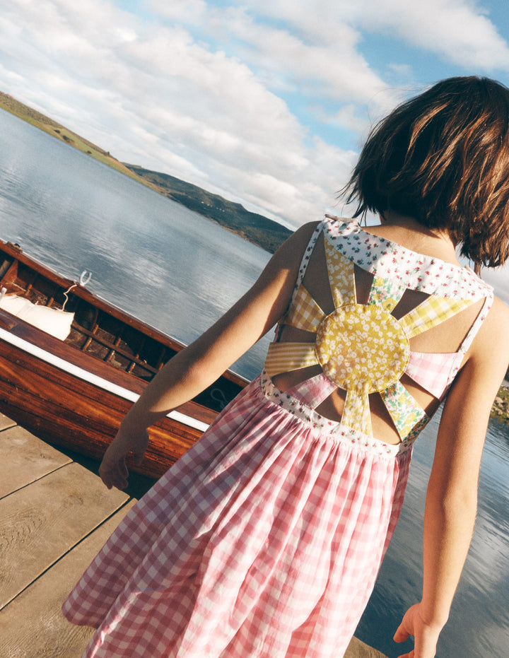HARLOW KLEID MIT LOGO-Frühlingsblüte Vichykaro Sonnenstrahlen