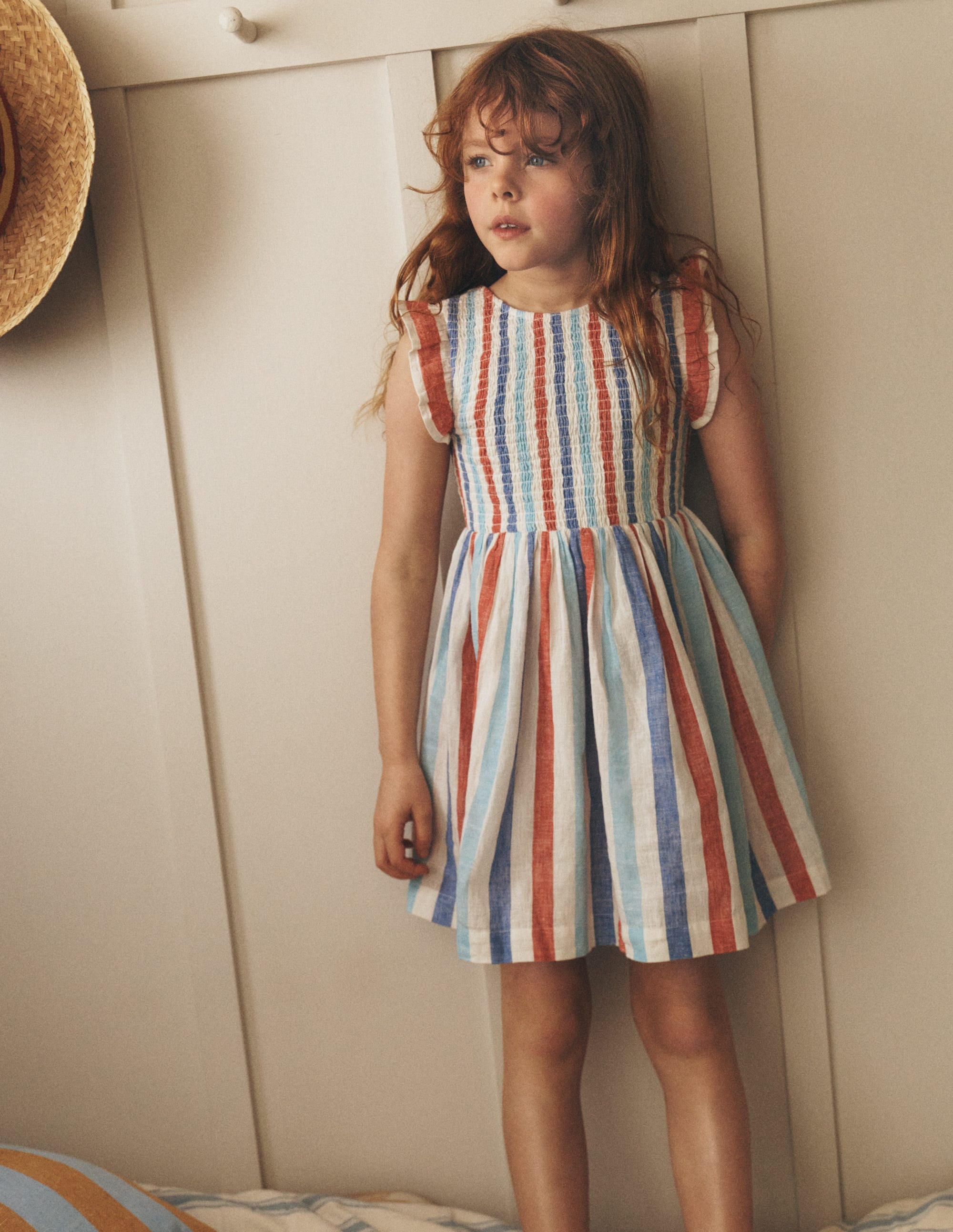 Gerafftes Kleid mit Schleife am Rücken-Leuchtendes Blau/Mohnblumenrot Streifen - Image 2