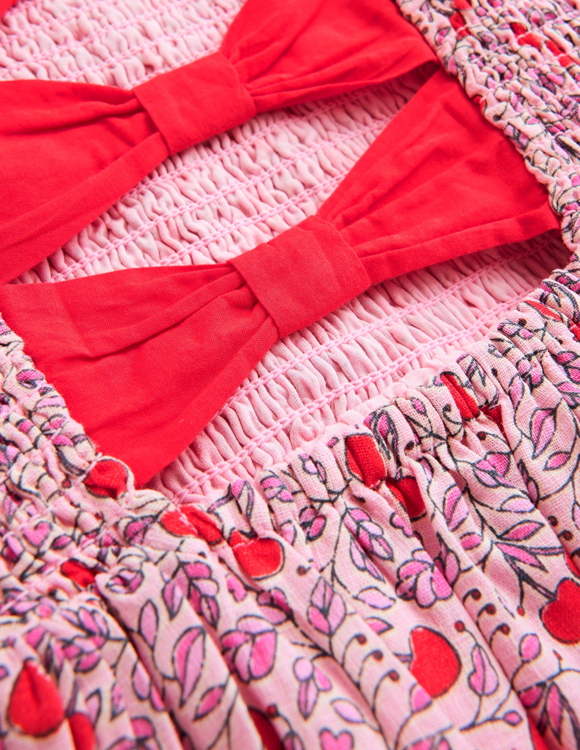 Bow Back Shirred Dress-Pink Cherries-8