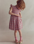 Gerafftes Kleid mit Schleife am Rücken-Pink Kirschen