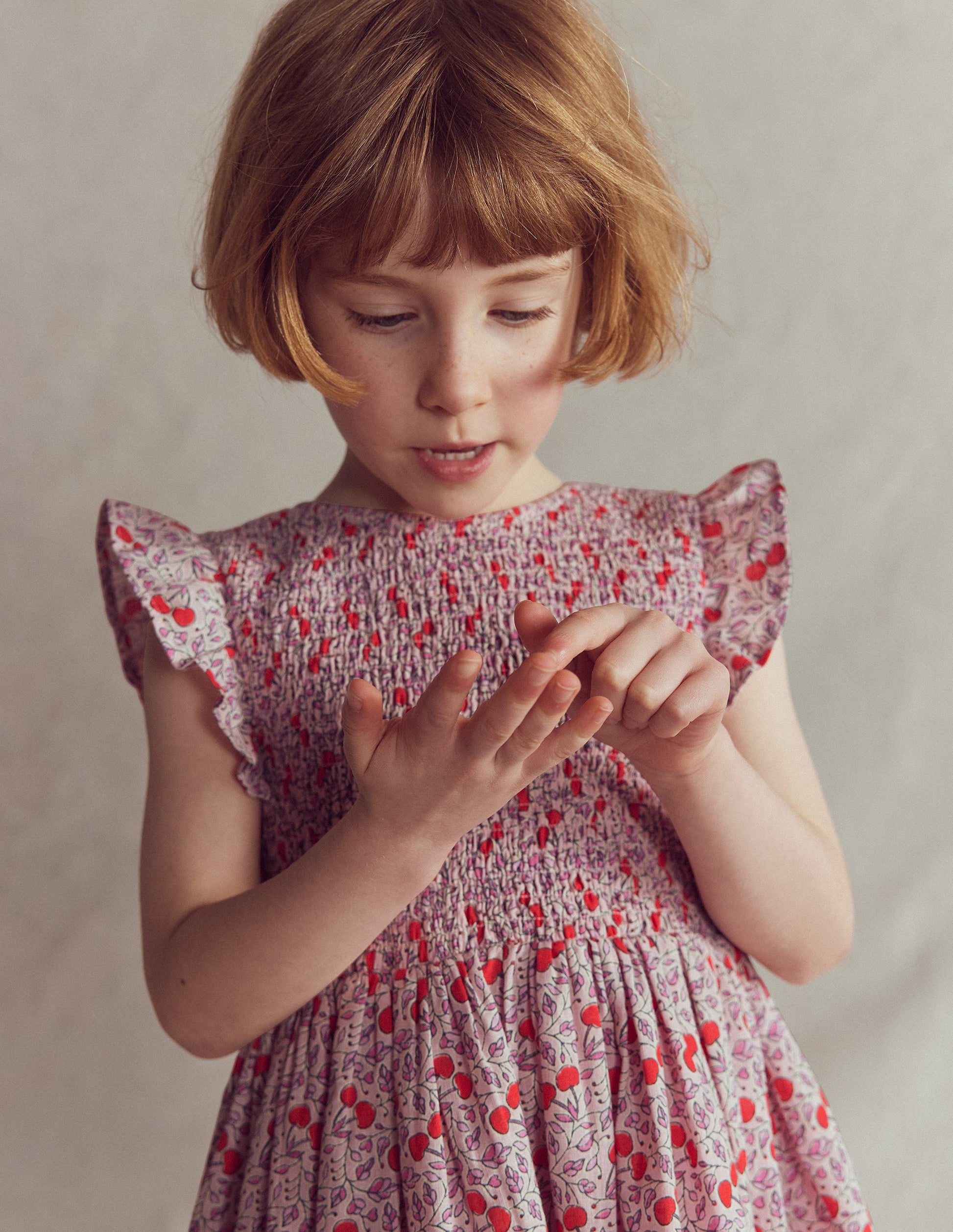 Bow Back Shirred Dress-Pink Cherries-2