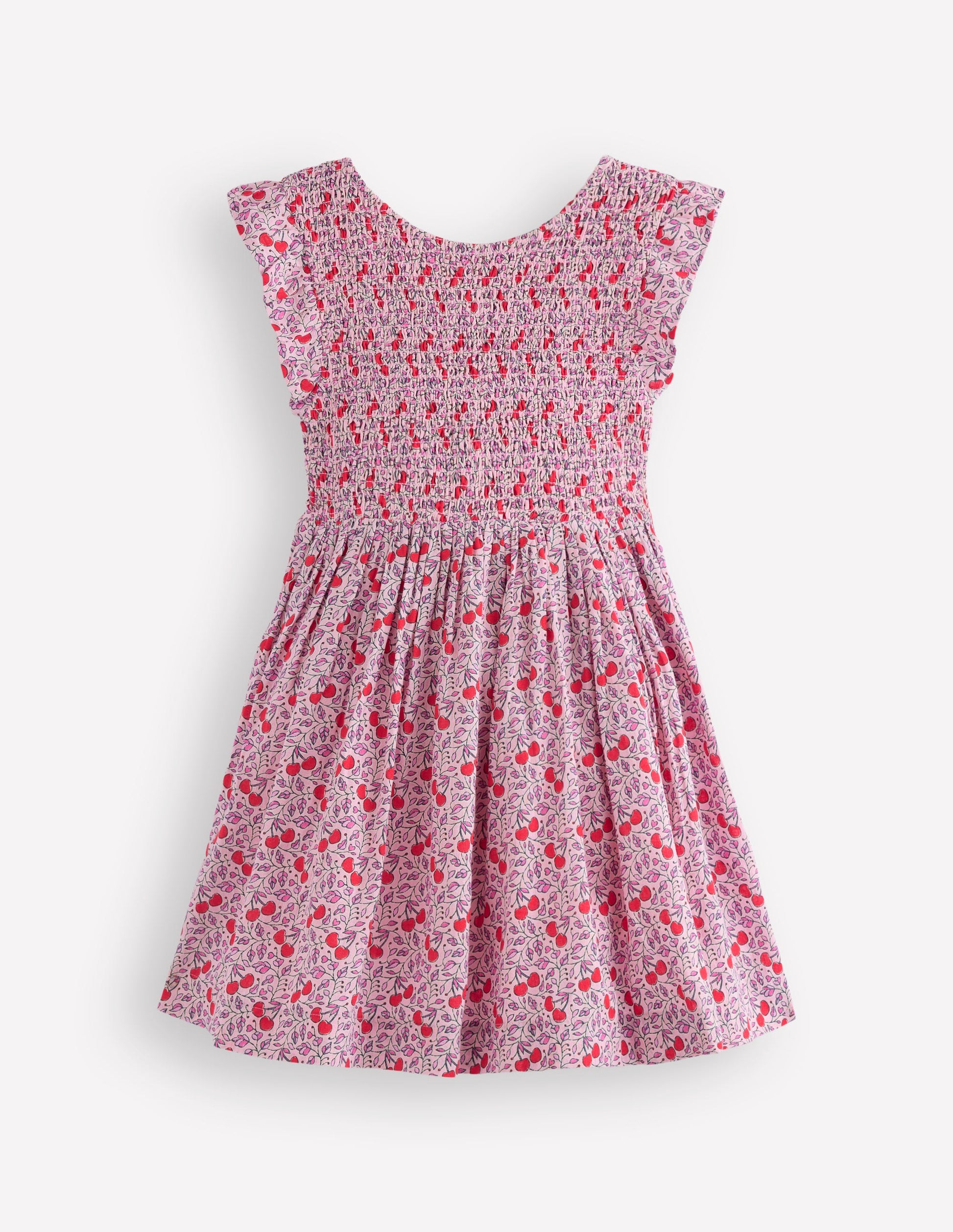 Bow Back Shirred Dress-Pink Cherries-6