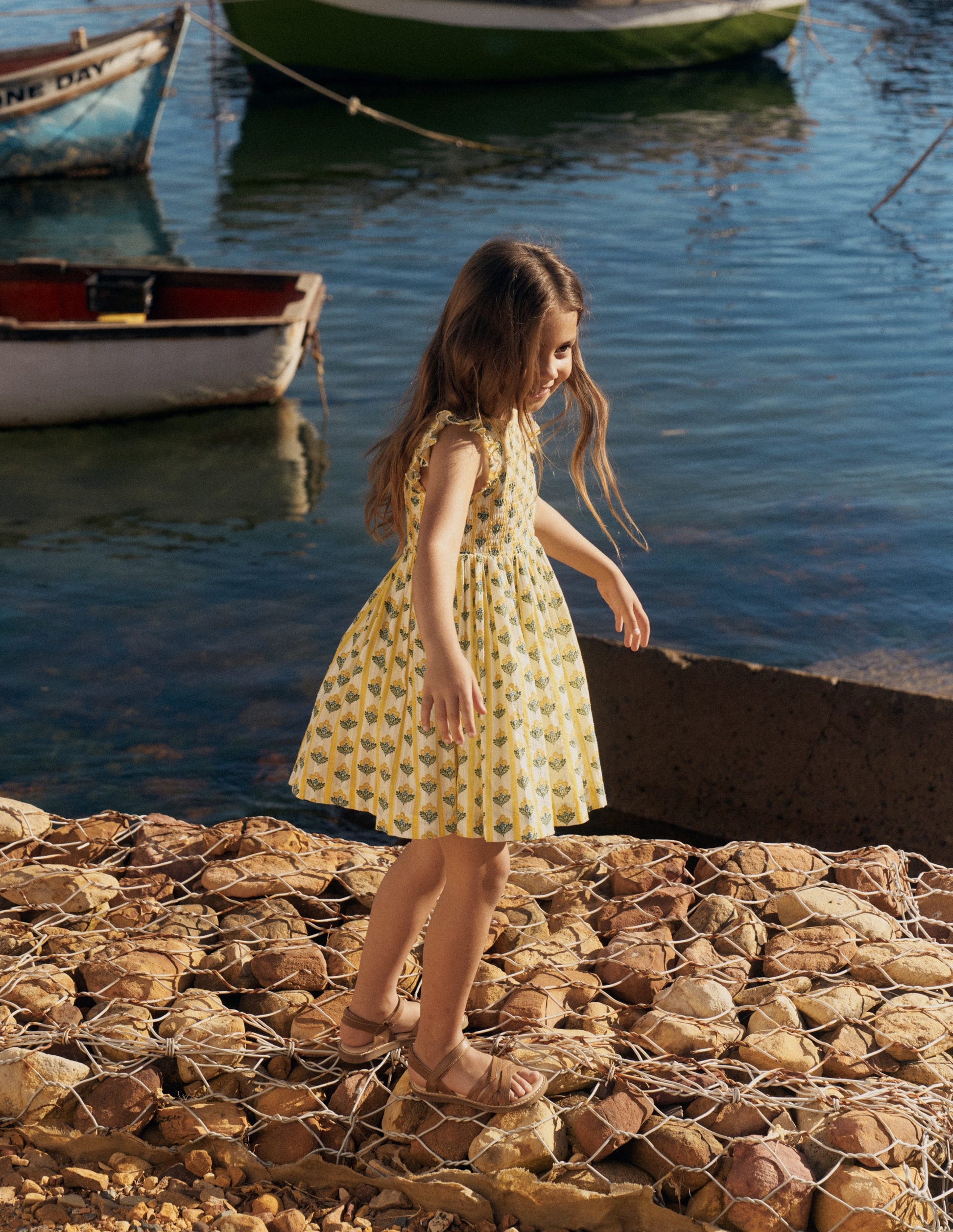 Kleid mit Schleifendetails am Rücken-Wabengelb Blütenstängel-2