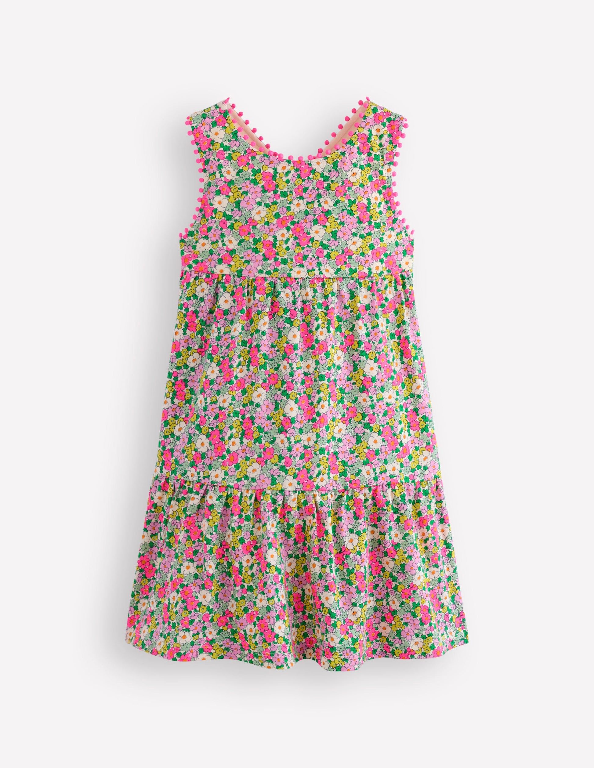 Jersey-Kleid mit gekreuzten Rückenträgern-Filigranes Blumenmuster-1