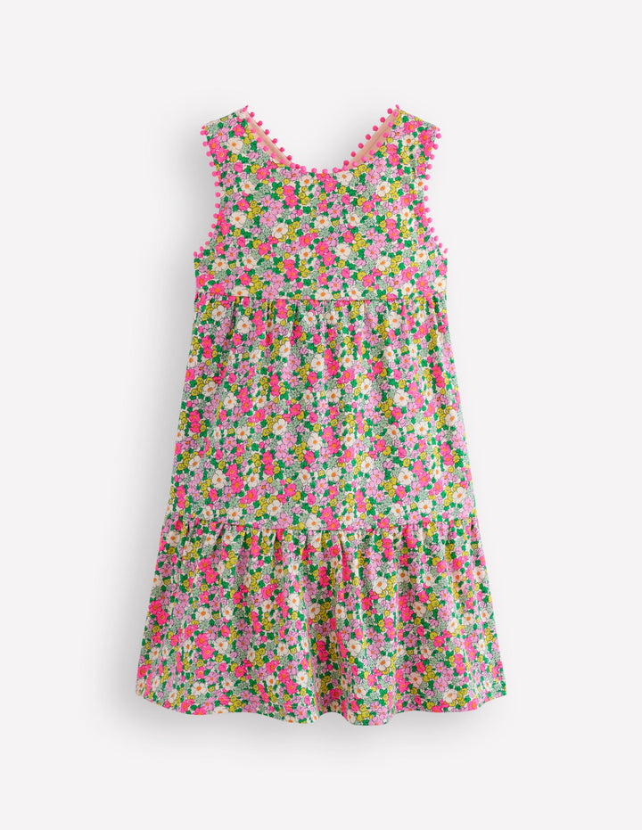 Jersey-Kleid mit gekreuzten Rückenträgern-Filigranes Blumenmuster