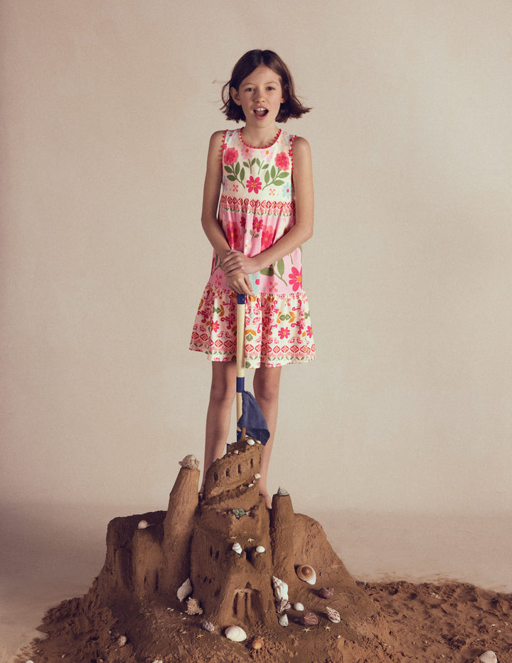 Jersey-Kleid mit gekreuzten Rückenträgern-Kuddelmuddel Blumenmuster