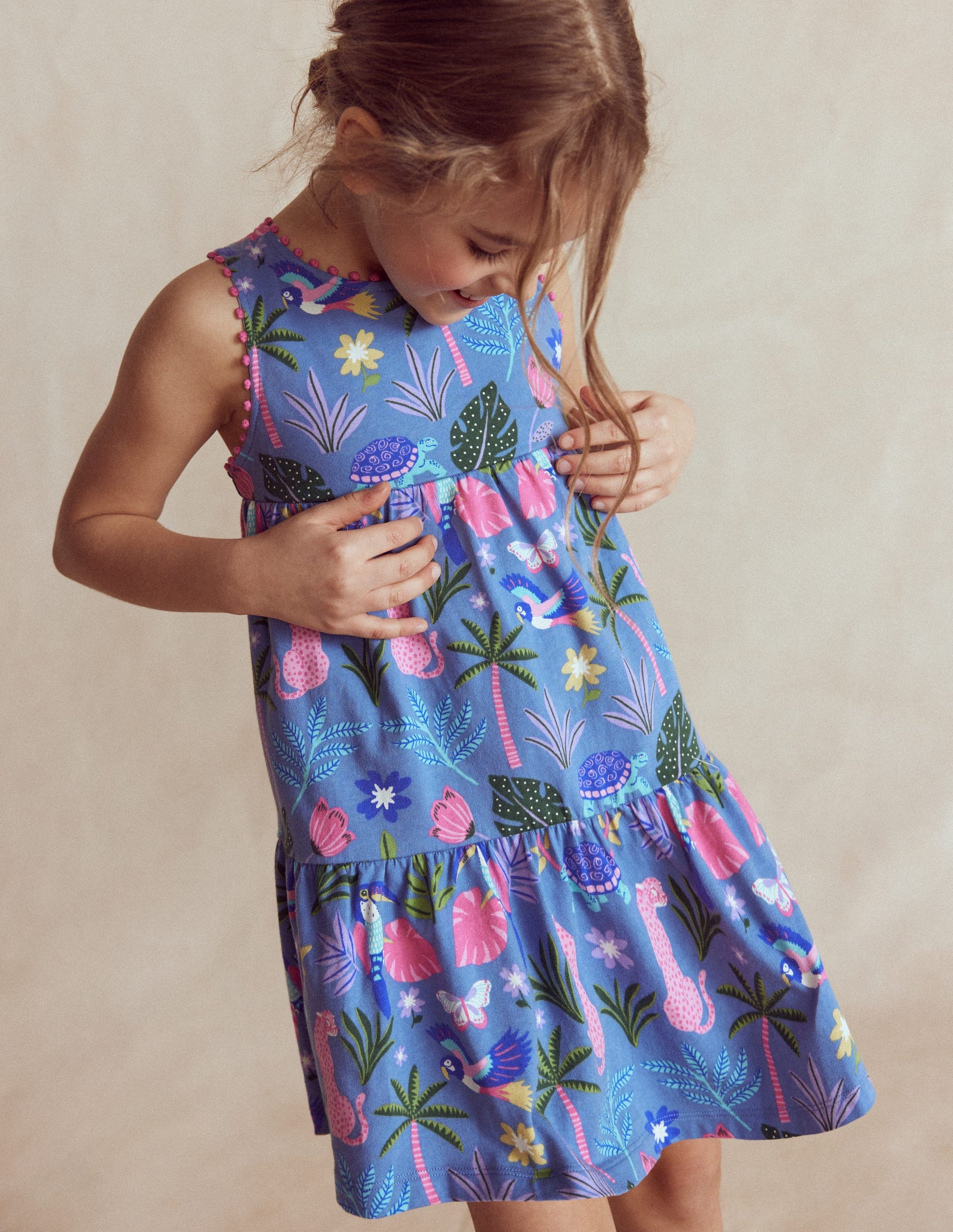 Jersey-Kleid mit gekreuzten Rückenträgern-Ruhiger Hafen Tiere Palmen-2