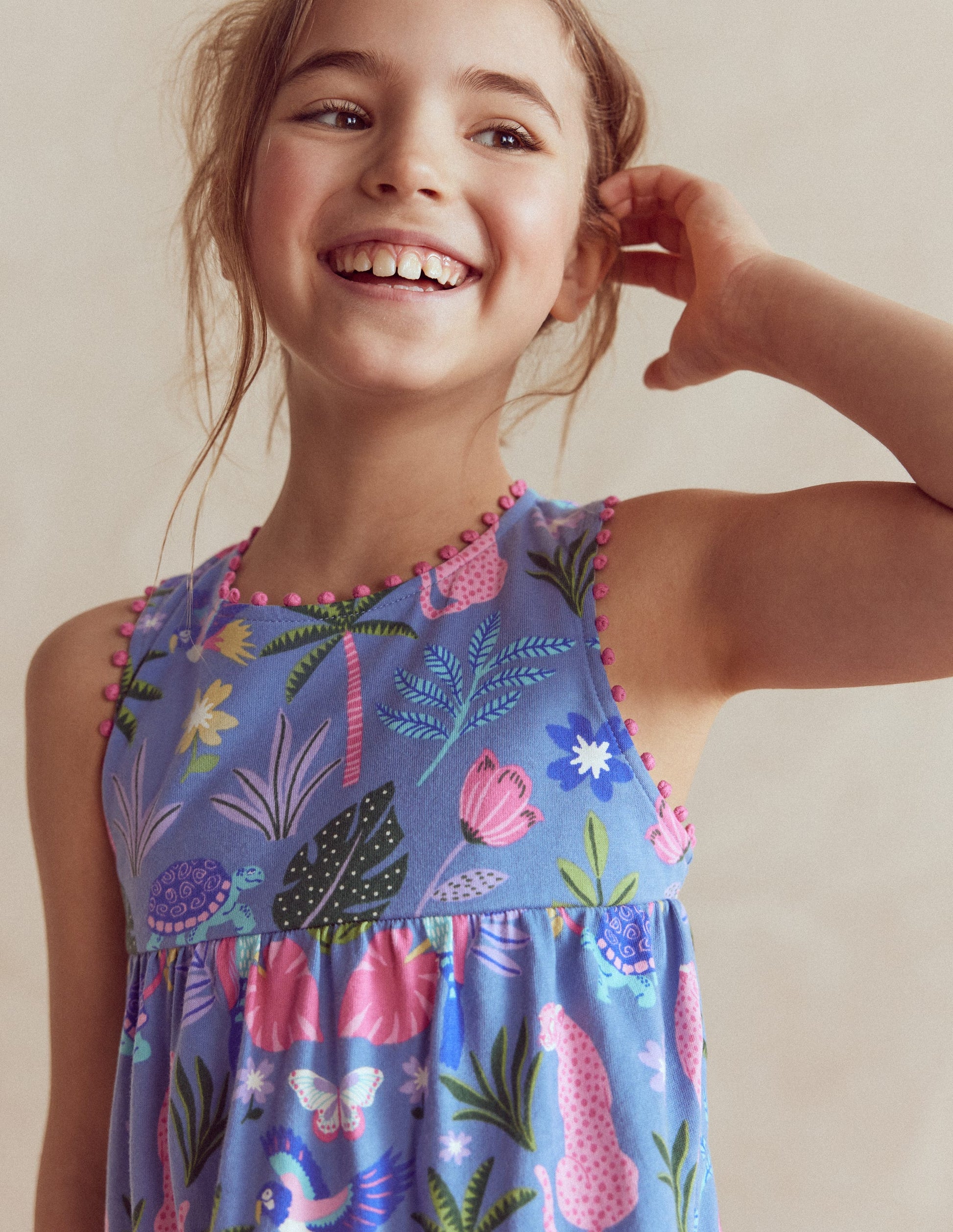 Jersey-Kleid mit gekreuzten Rückenträgern-Ruhiger Hafen Tiere Palmen-3