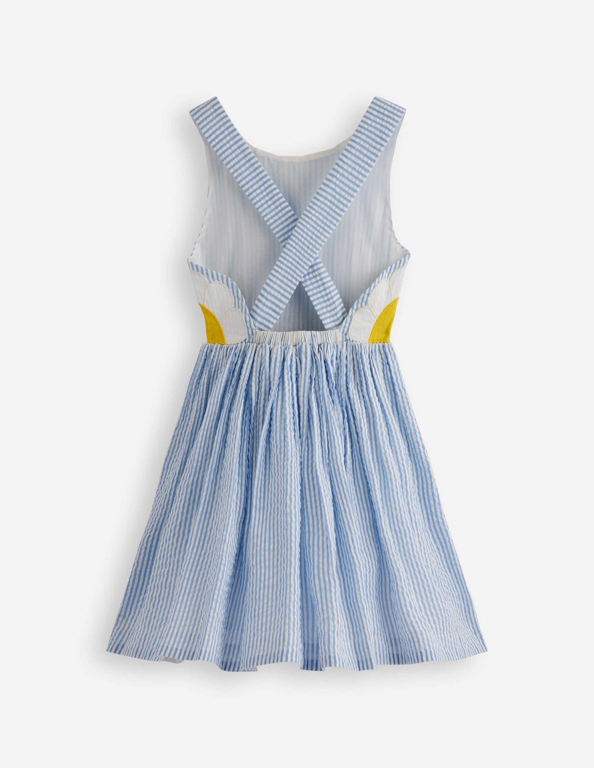 Originelles Kleid mit gekreuzten Rückenträgern-Blau Gänseblümchen-Applikation-5