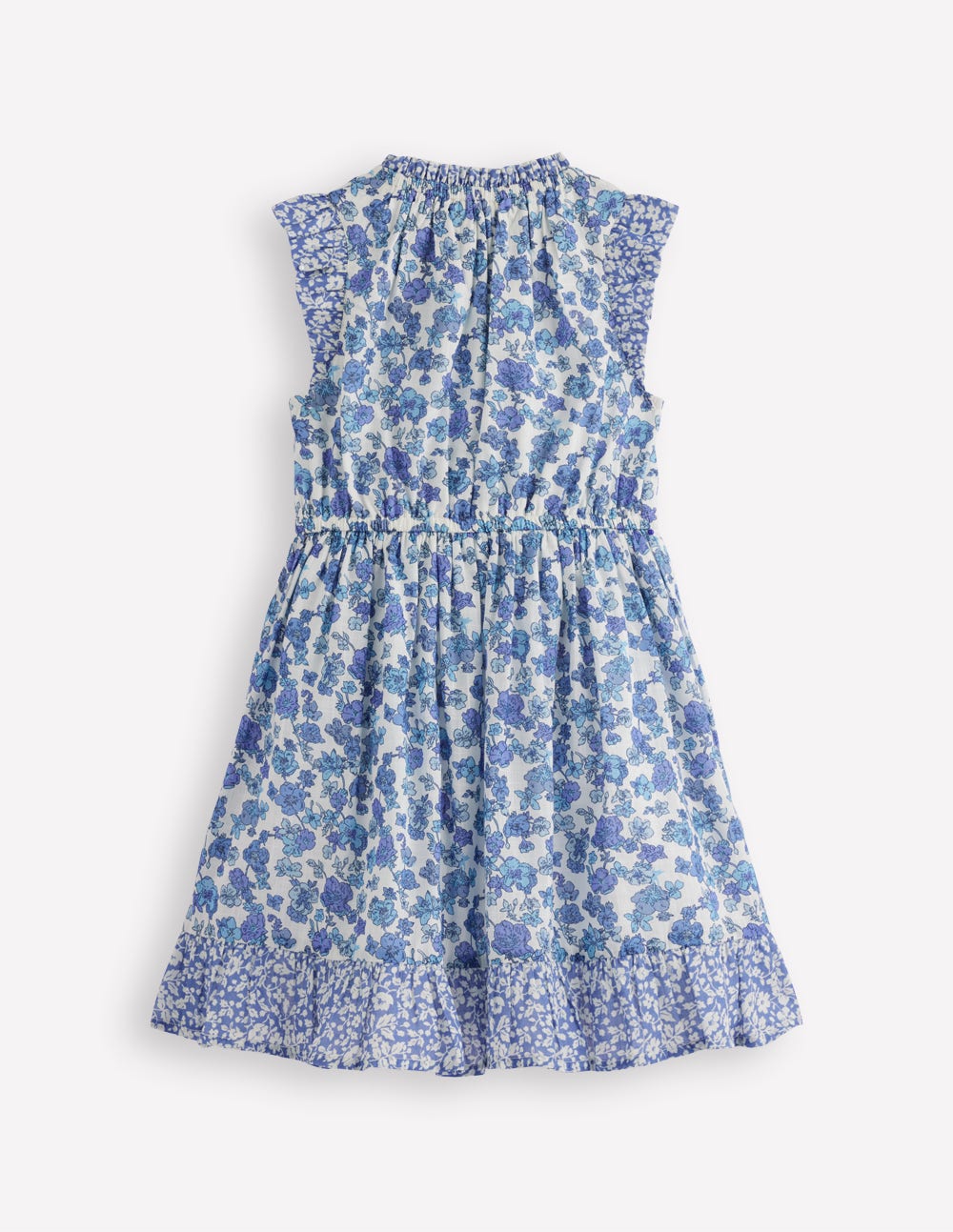 Gerafftes, gewebtes Kleid-Blau Zweig-3