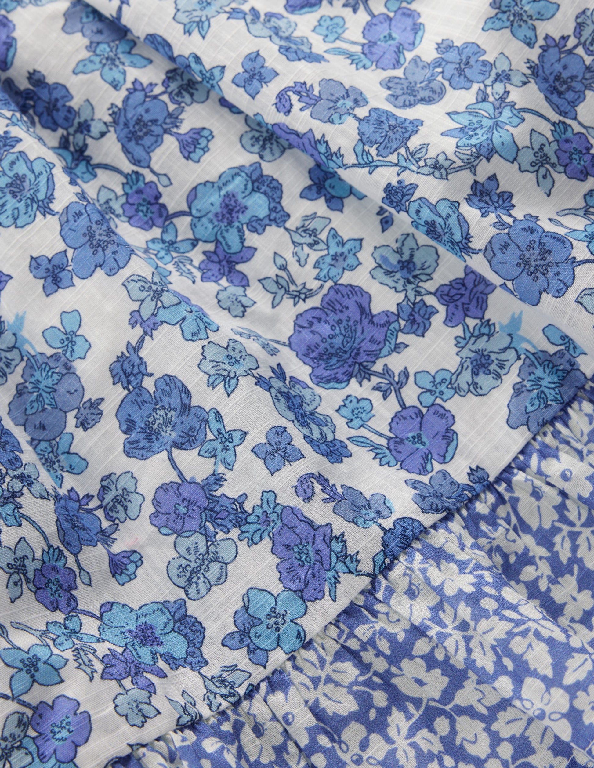 Gerafftes, gewebtes Kleid-Blau Zweig-4