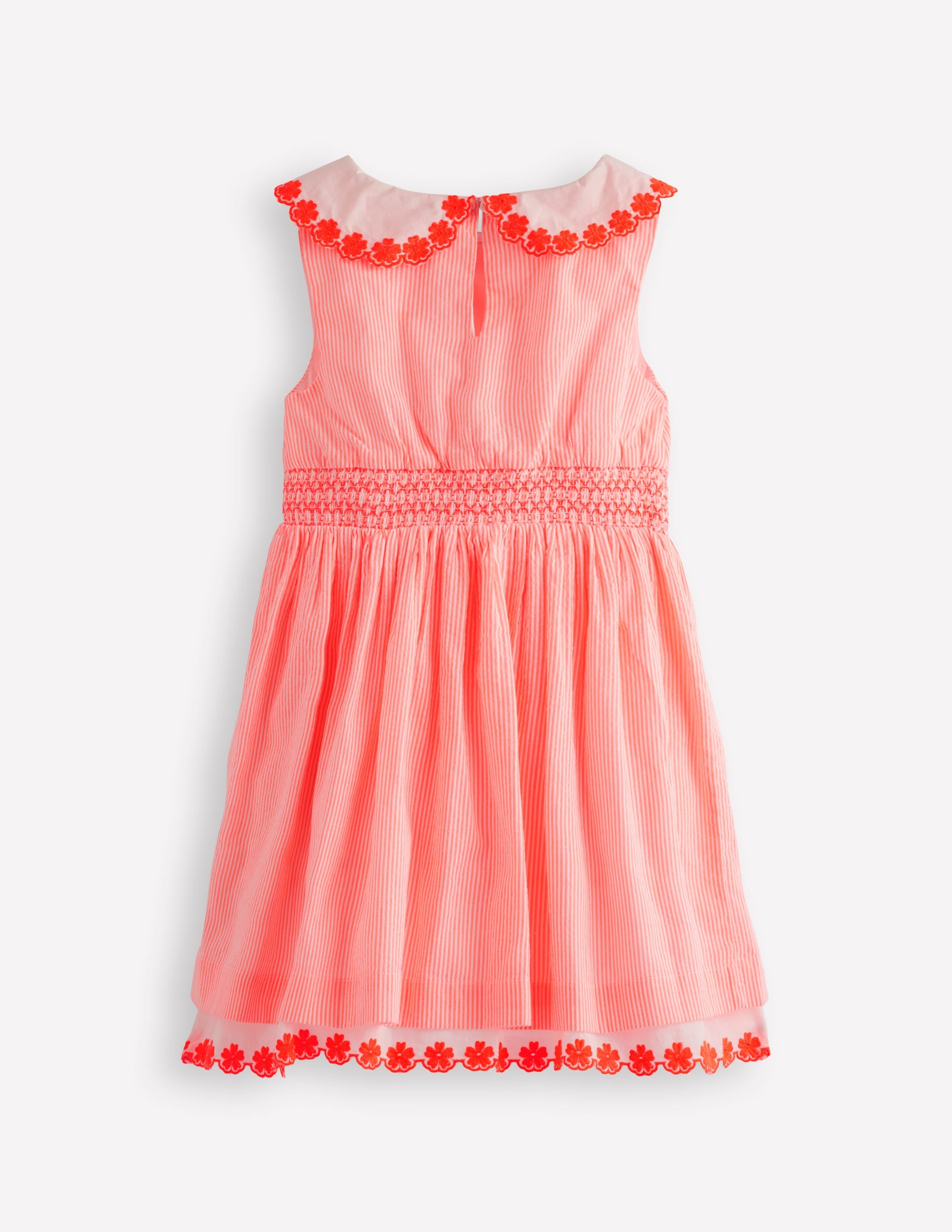 Nostalgisches Kleid mit Lochstickerei-Neon Koralle Seersucker - Image 2