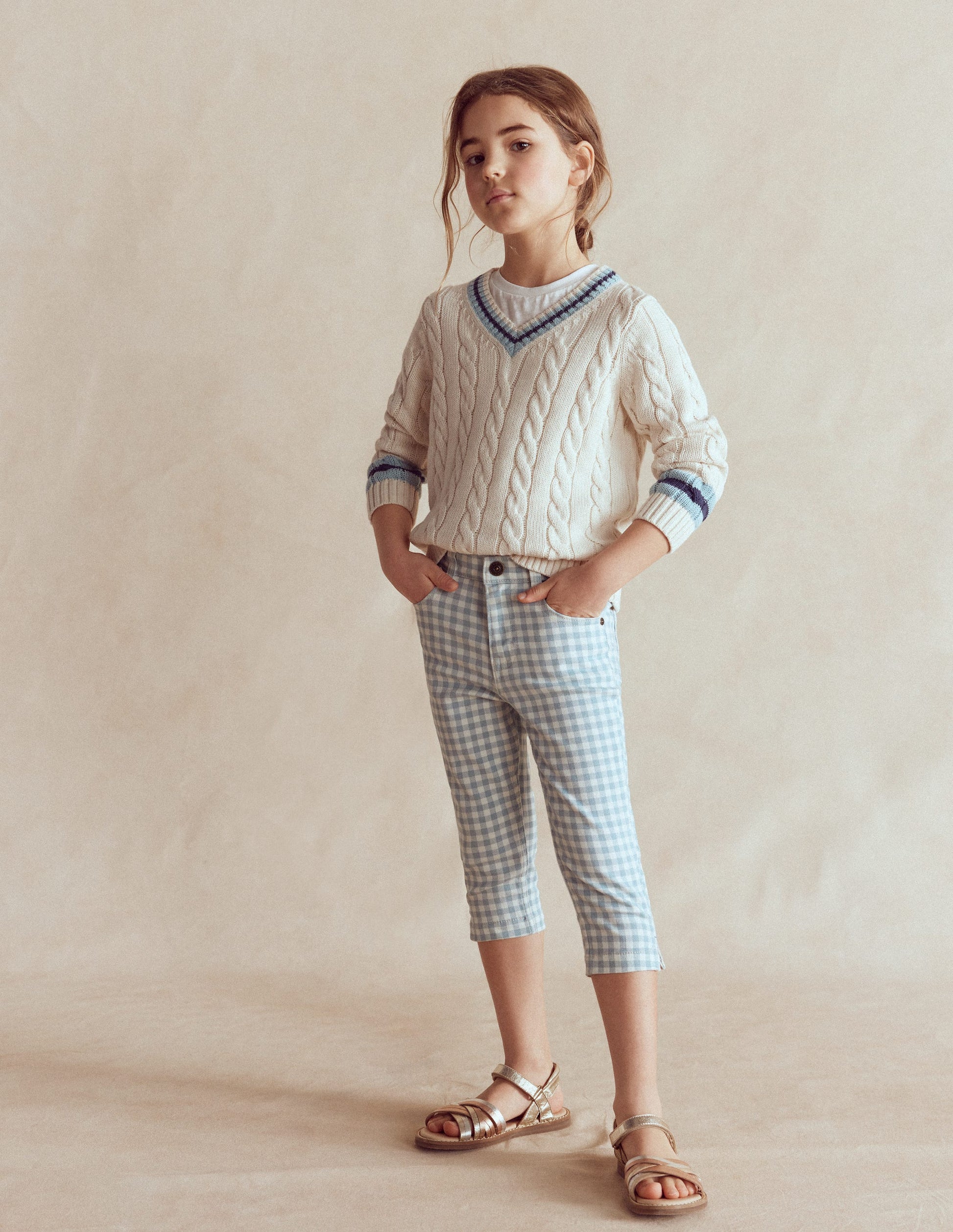 Caprihose-Blau Karo-1