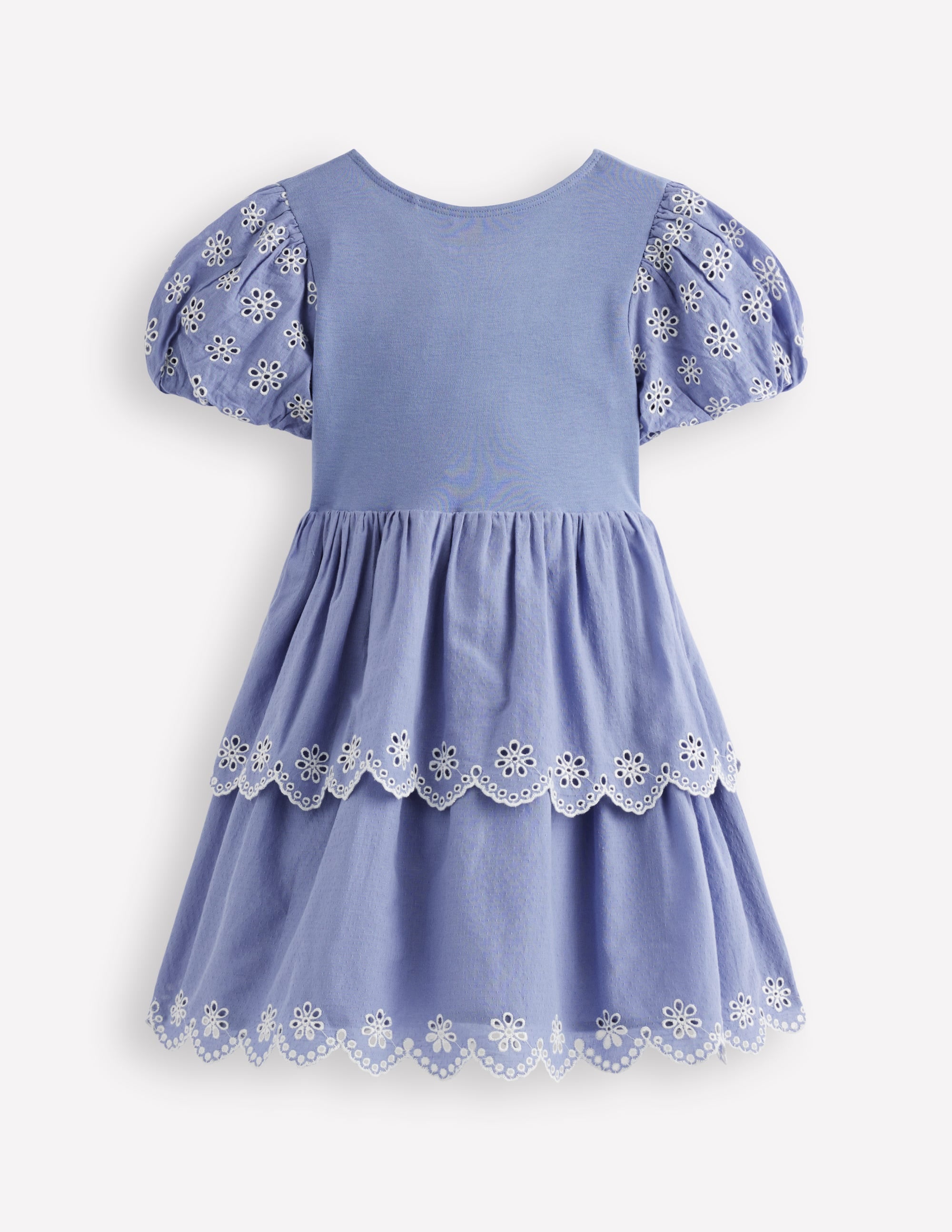 Robe style années 80 en jersey à broderie anglaise-Bleu ancien - Image 4