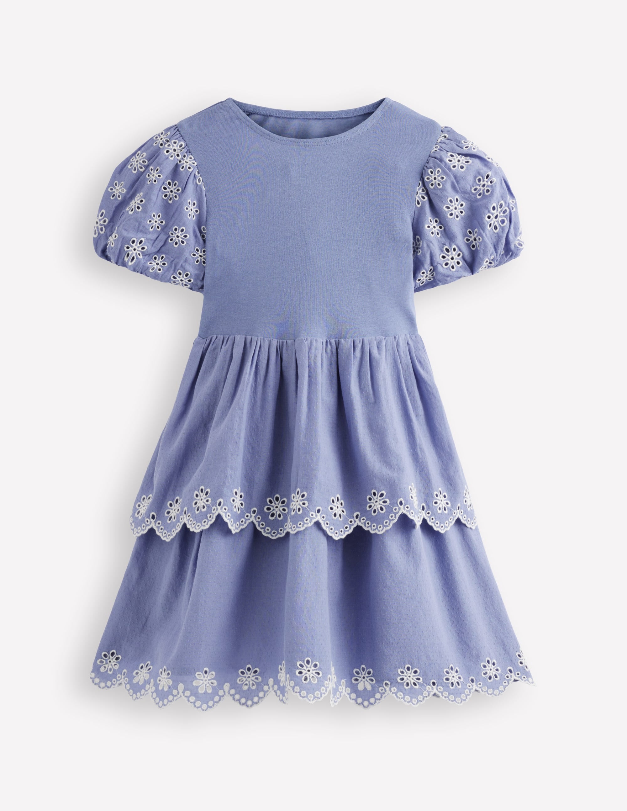 Robe style années 80 en jersey à broderie anglaise-Bleu ancien - Image 3