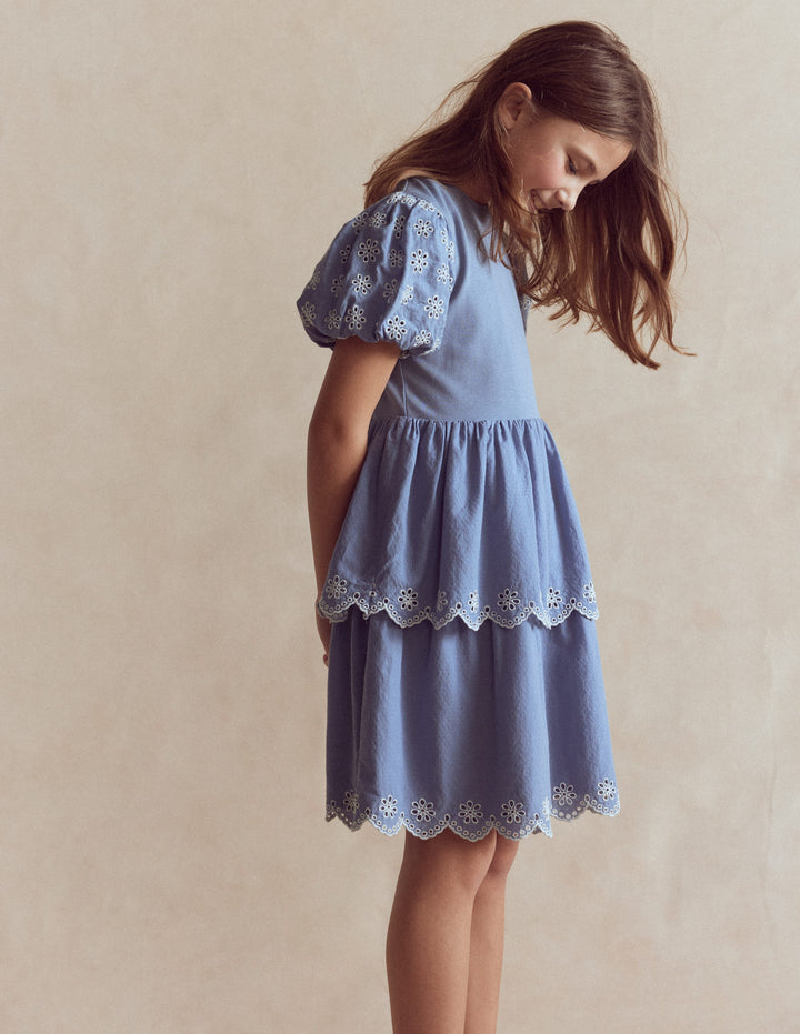 Rara Jerseykleid mit Lochstickerei-Dämmerungsblau