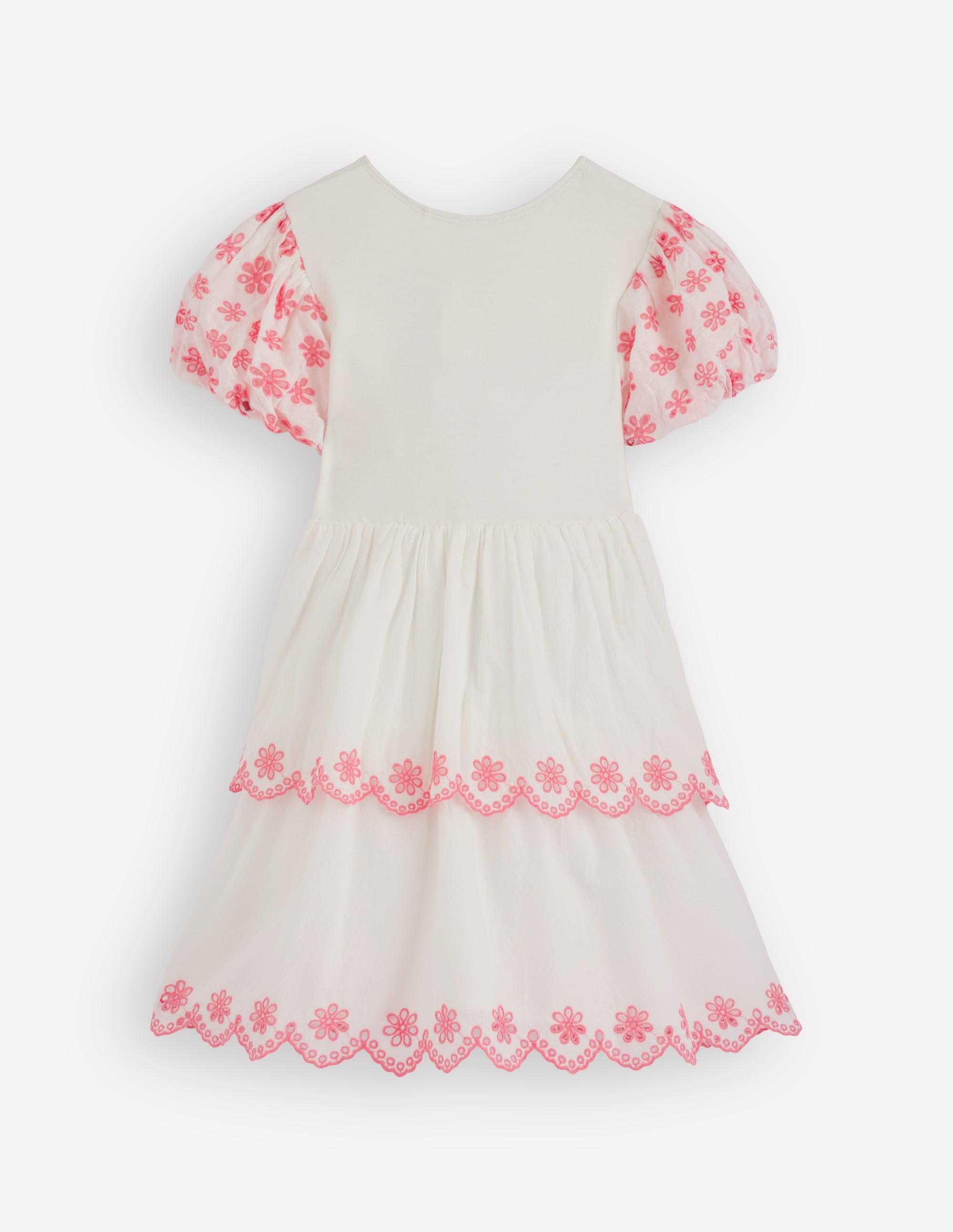 Robe style années 80 en jersey à broderie anglaise-Ivoire doux/rose saumon - Image 2