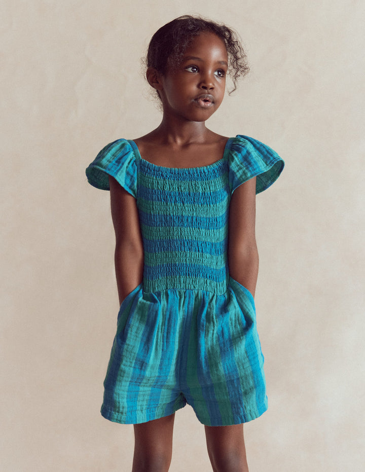 Doppeltuch-Spielanzug-Aurorablau Streifen