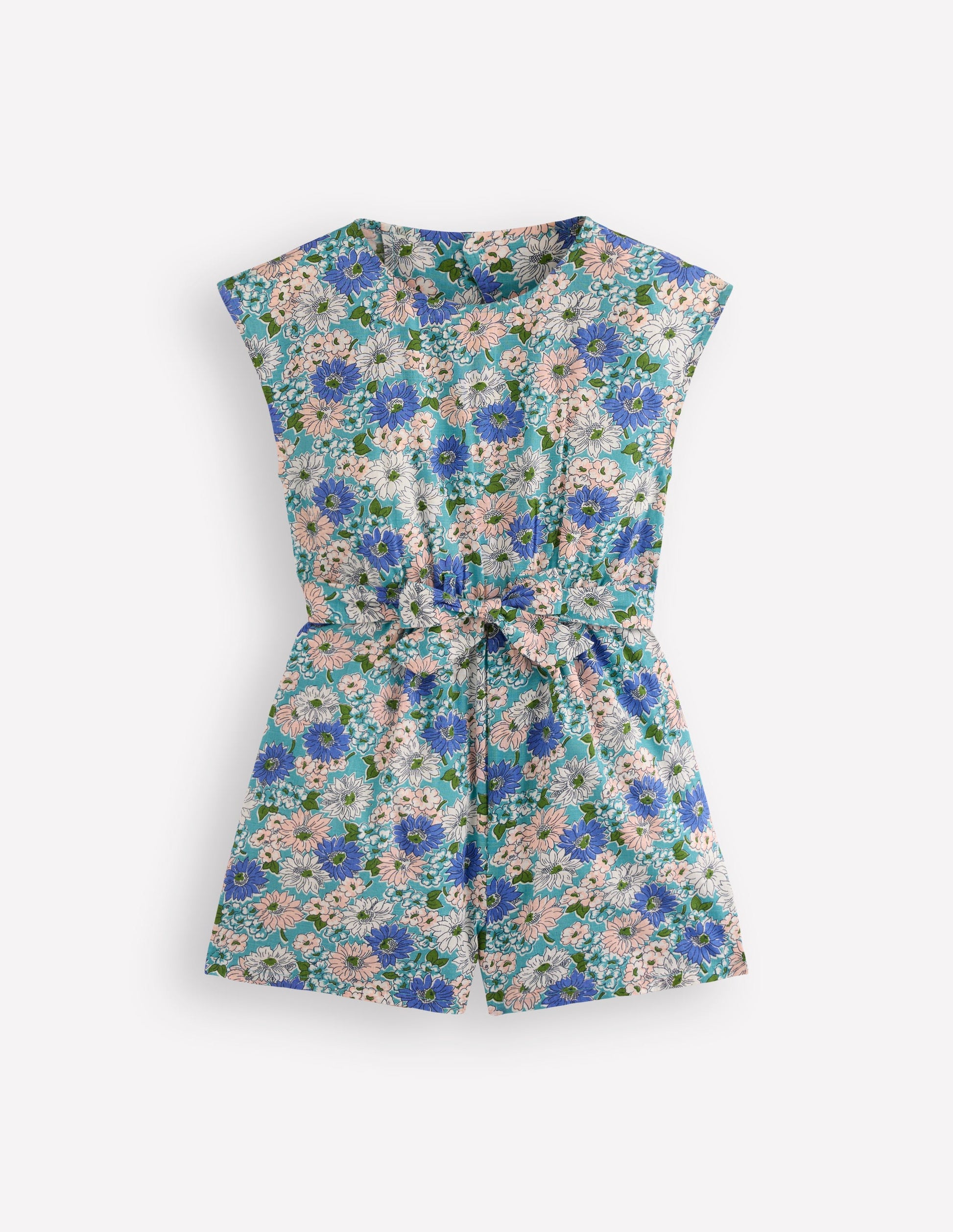 Combishort tissé noué à la taille-Bleu à Fleurs-4