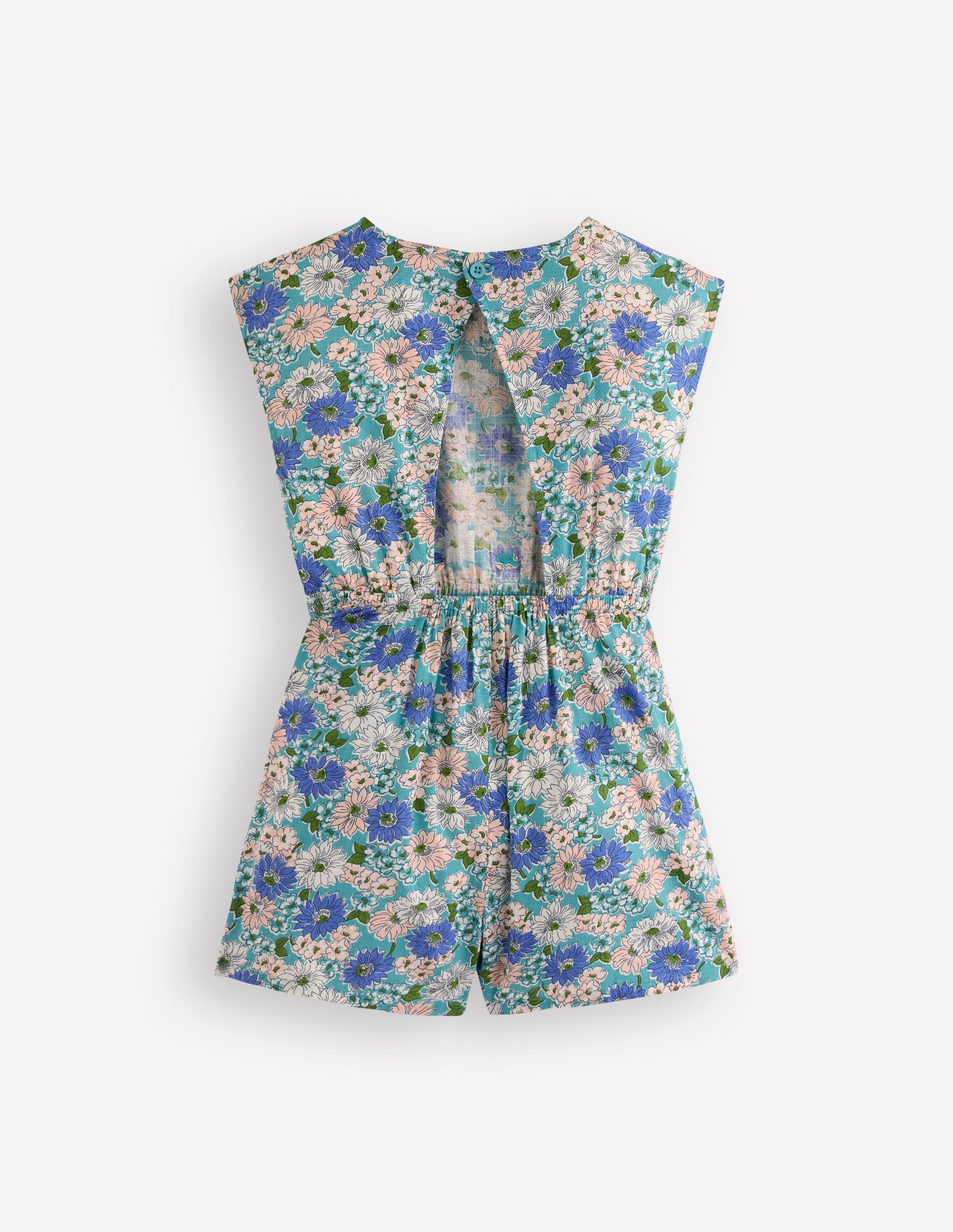 Combishort tissé noué à la taille-Bleu à Fleurs-5