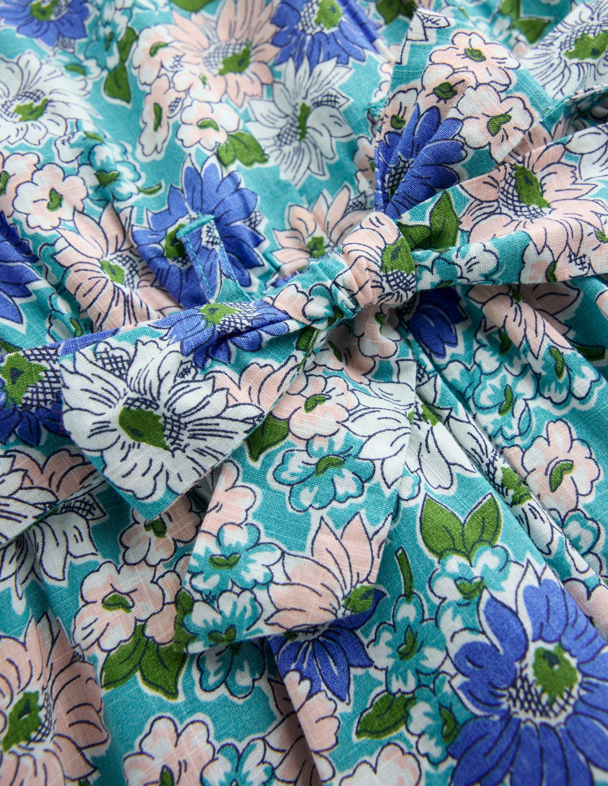 Combishort tissé noué à la taille-Bleu à Fleurs-6