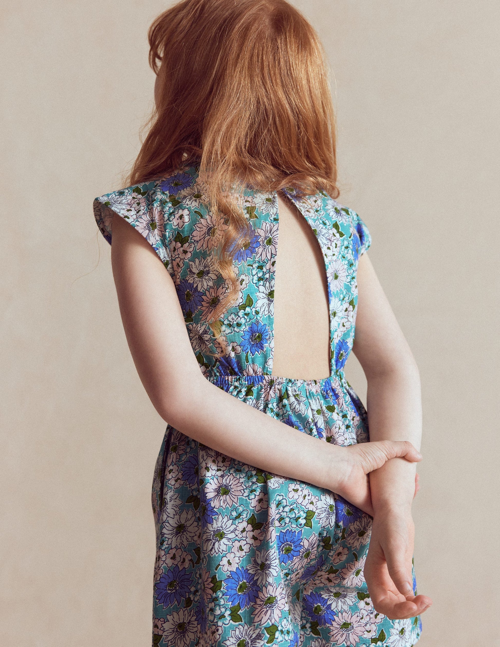 Combishort tissé noué à la taille-Bleu à Fleurs-3