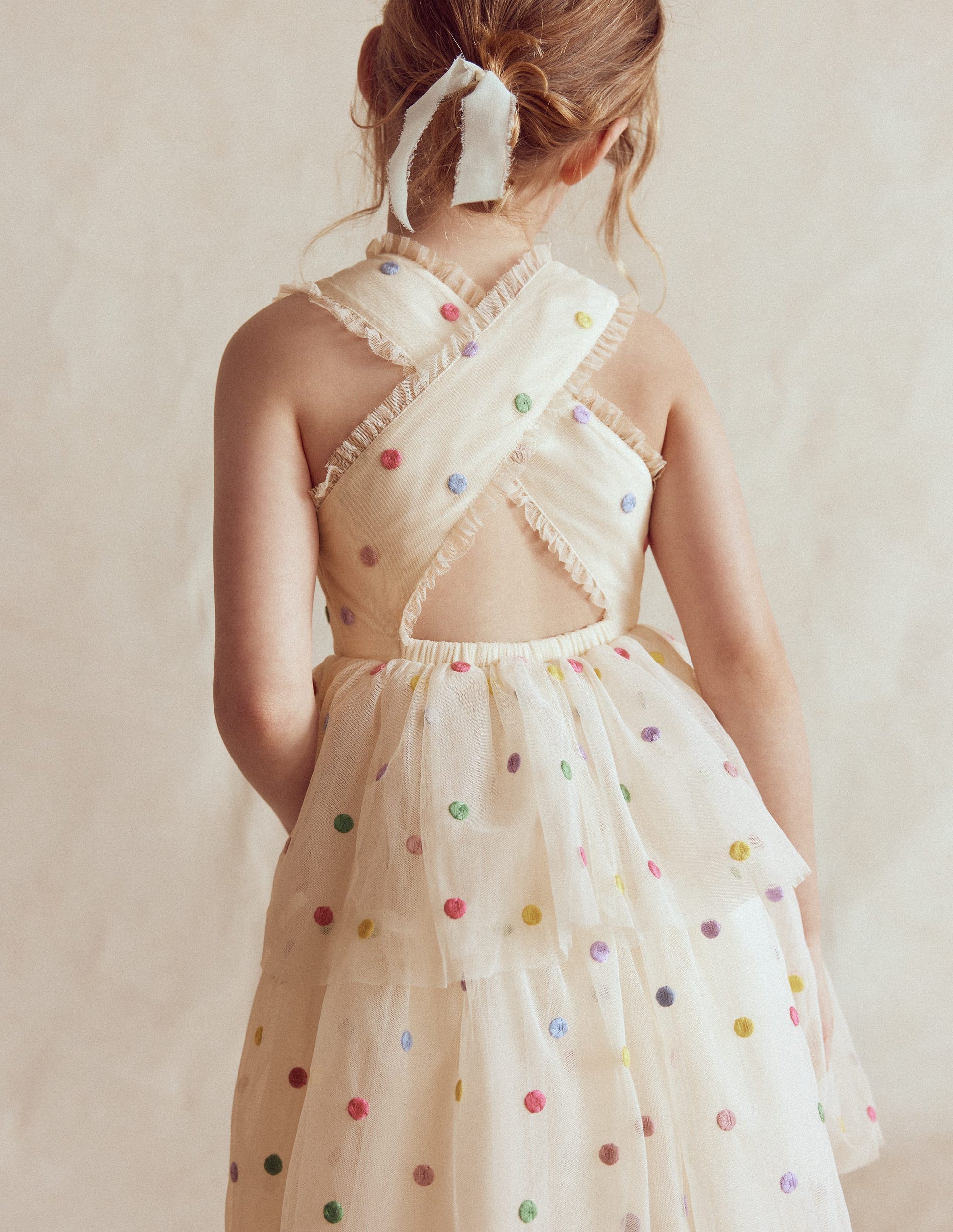 Robe de cérémonie à pois-Pois multi ivoire doux-3